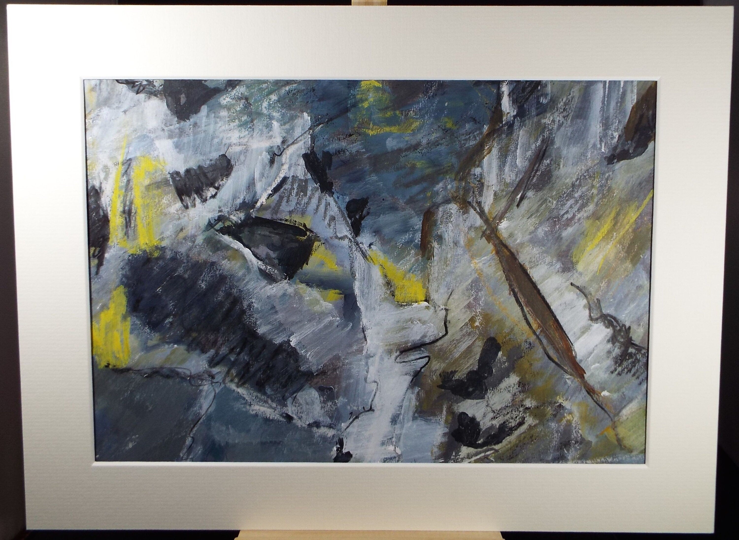 Original Watercolour & Gouache, 'Abstract in Blue and Grey',Circa 1990's, Artist Unknown