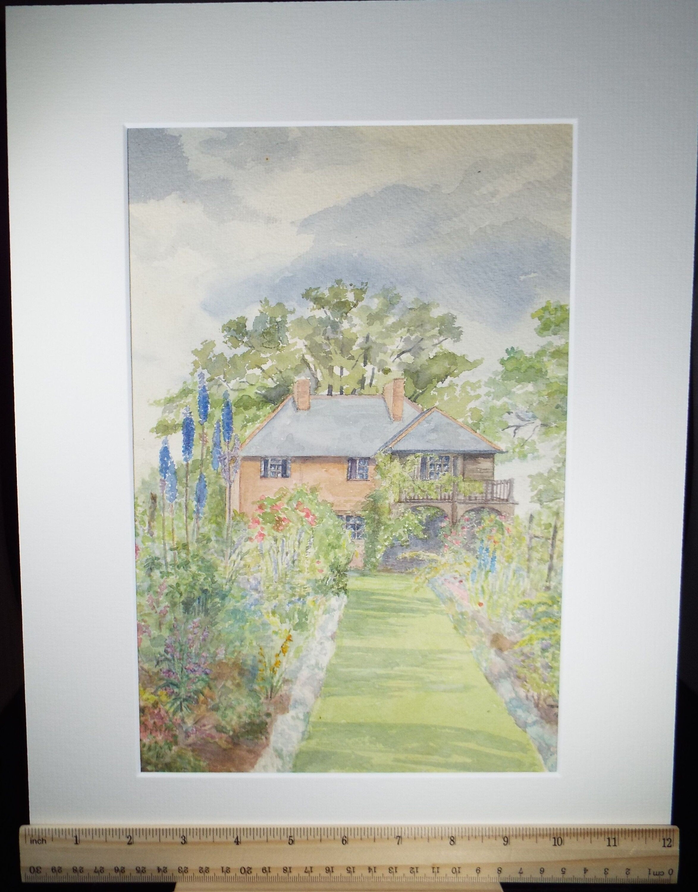 Original Watercolour, 'Suburban Cottage Garden', Mid 20th Century, Artist Unknown