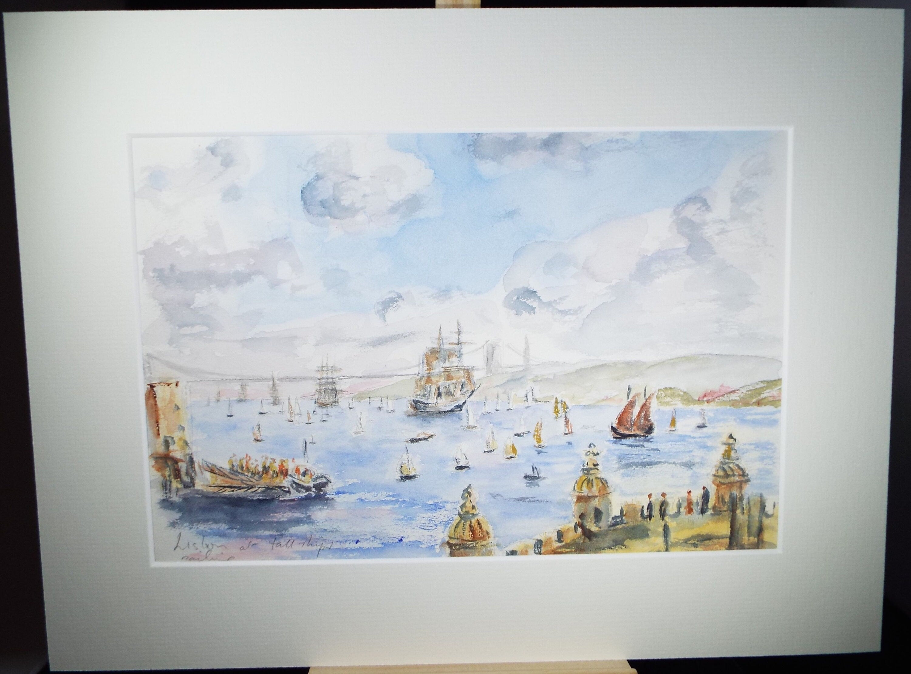 Original Watercolour, 'Lisbon at the Tall Ships sailing' circa 1990's ', Artist Unknown