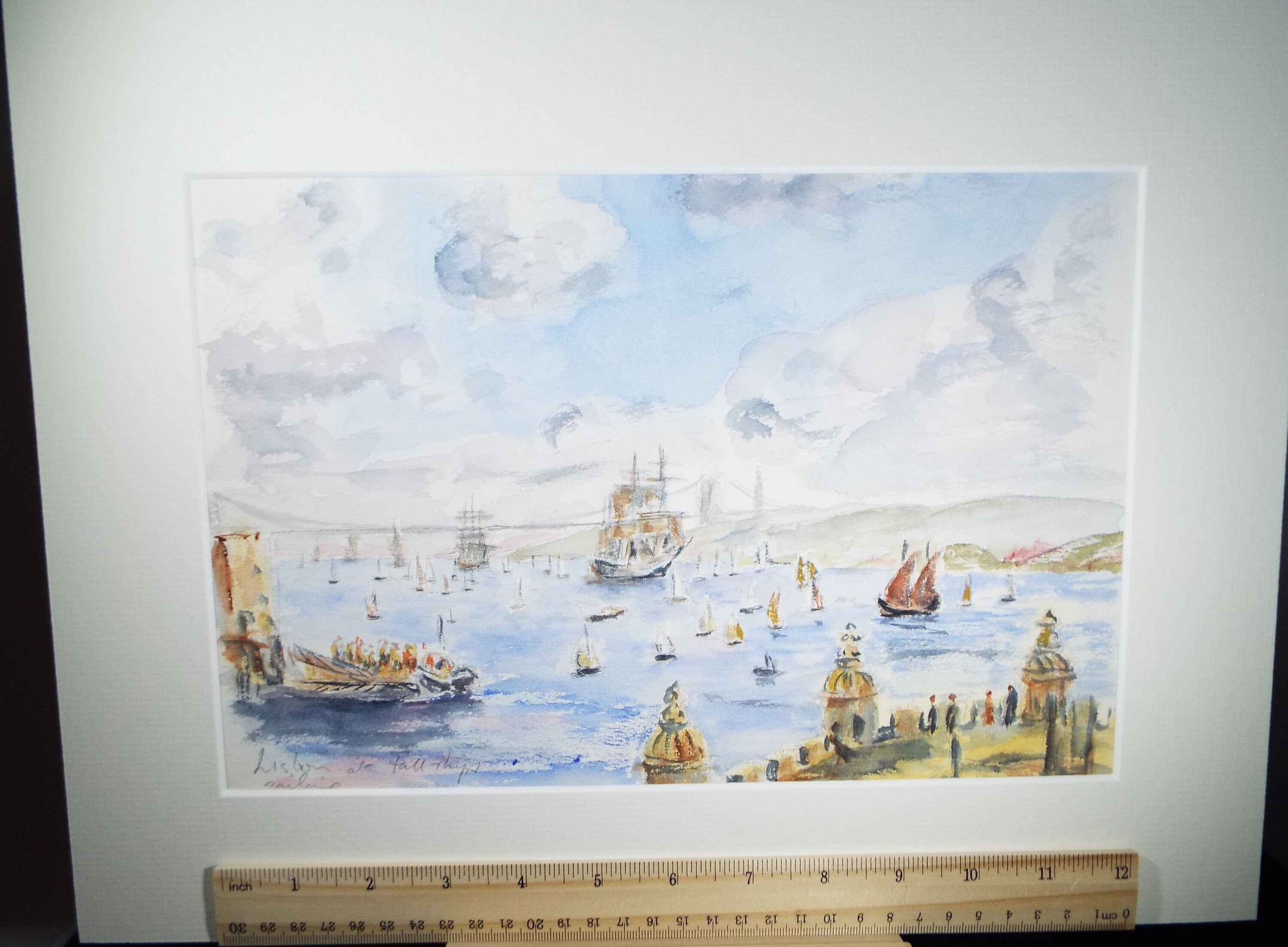 Original Watercolour, 'Lisbon at the Tall Ships sailing' circa 1990's ', Artist Unknown