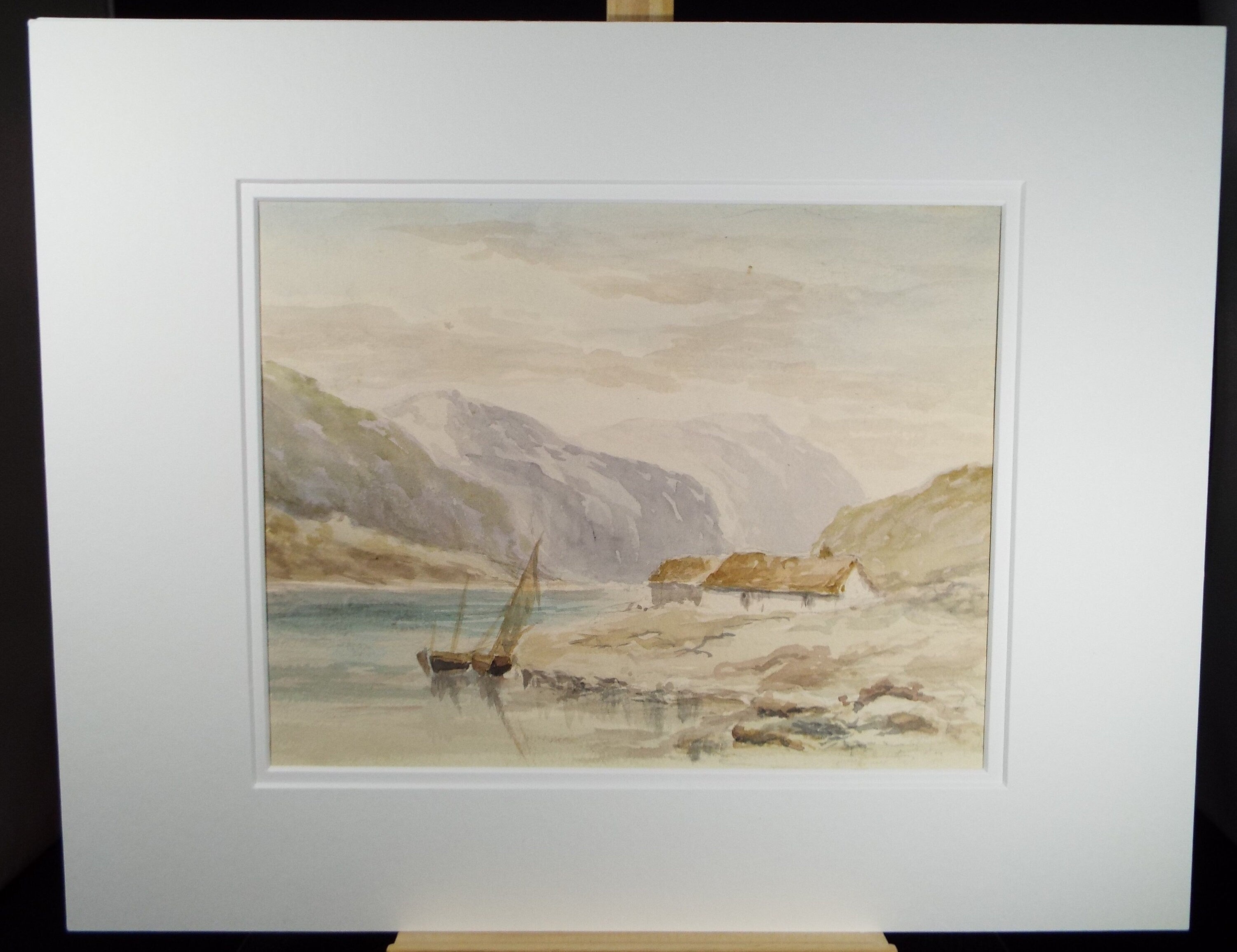 Original Watercolour, 'Rocky inlet with boats', Circa 1880's, unsigned