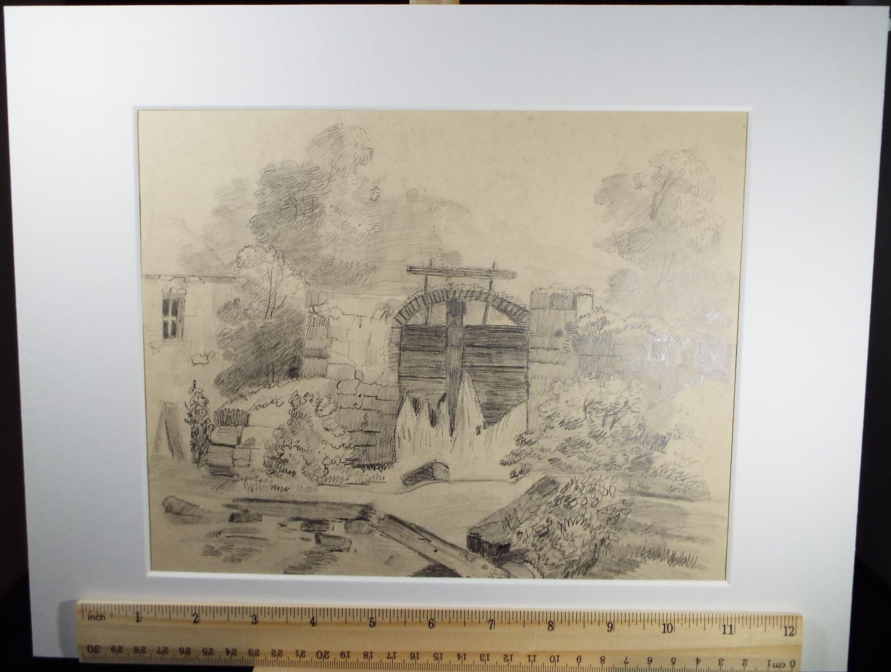 Original Pencil Drawing, 'Canal Sluice', Late 19th Century, Artist Unknown