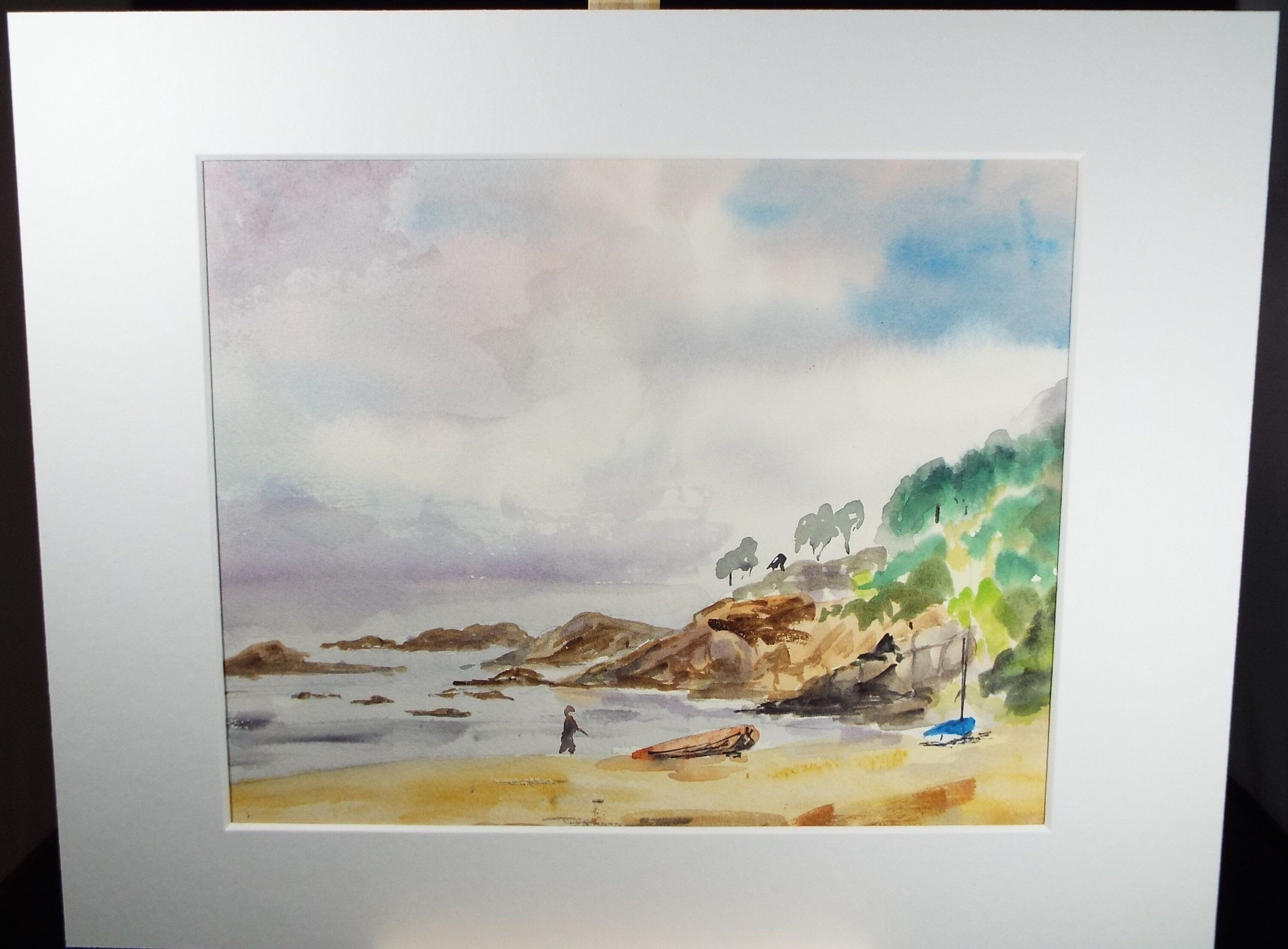 Original watercolour on paper, 'Figures on the Beach', circa 1990's, Artist Unknown