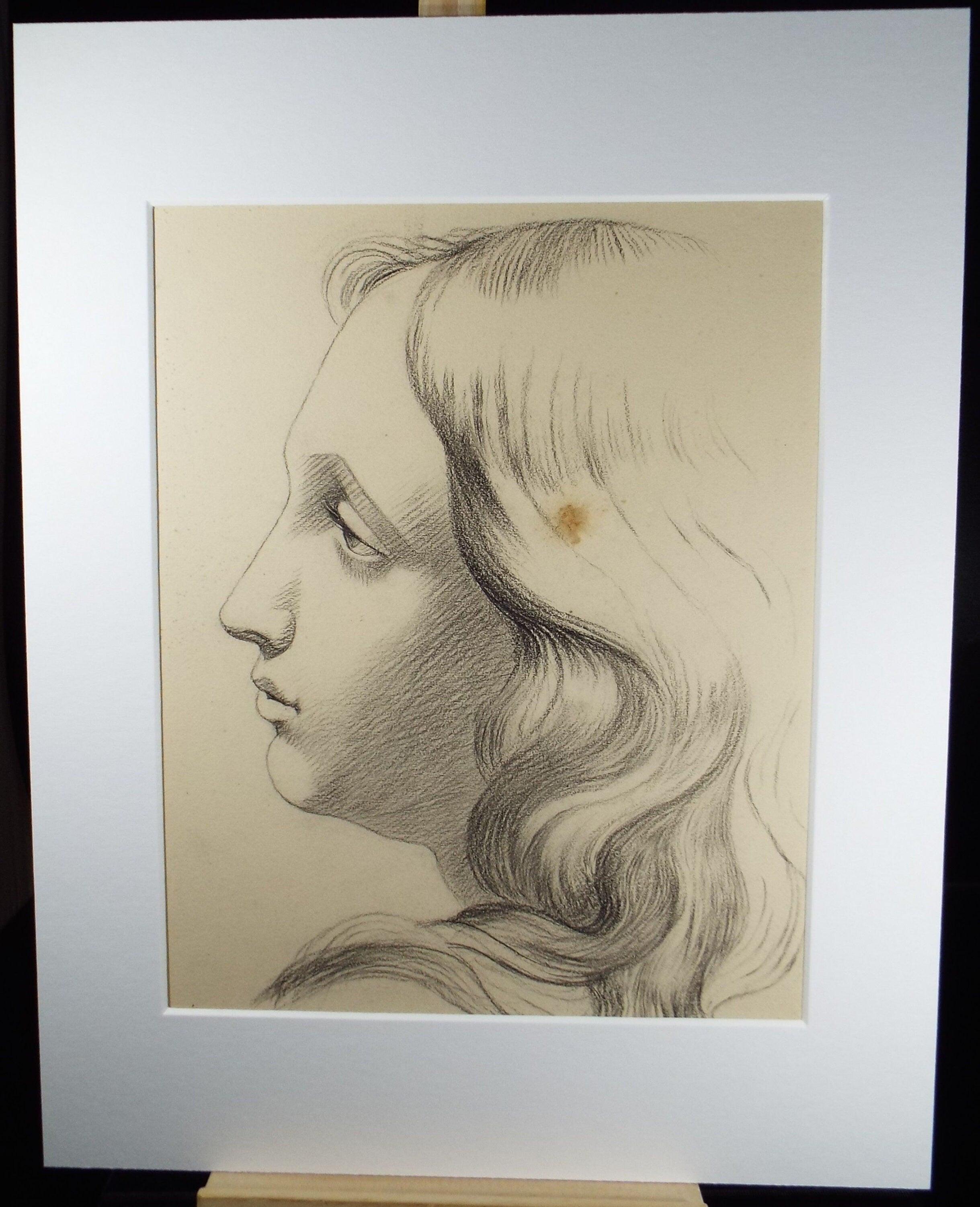 Original Pencil Drawing , 'Study of a Girl facing left', E.W. Willson (19th Century) -  from an album of drawings dated 1872