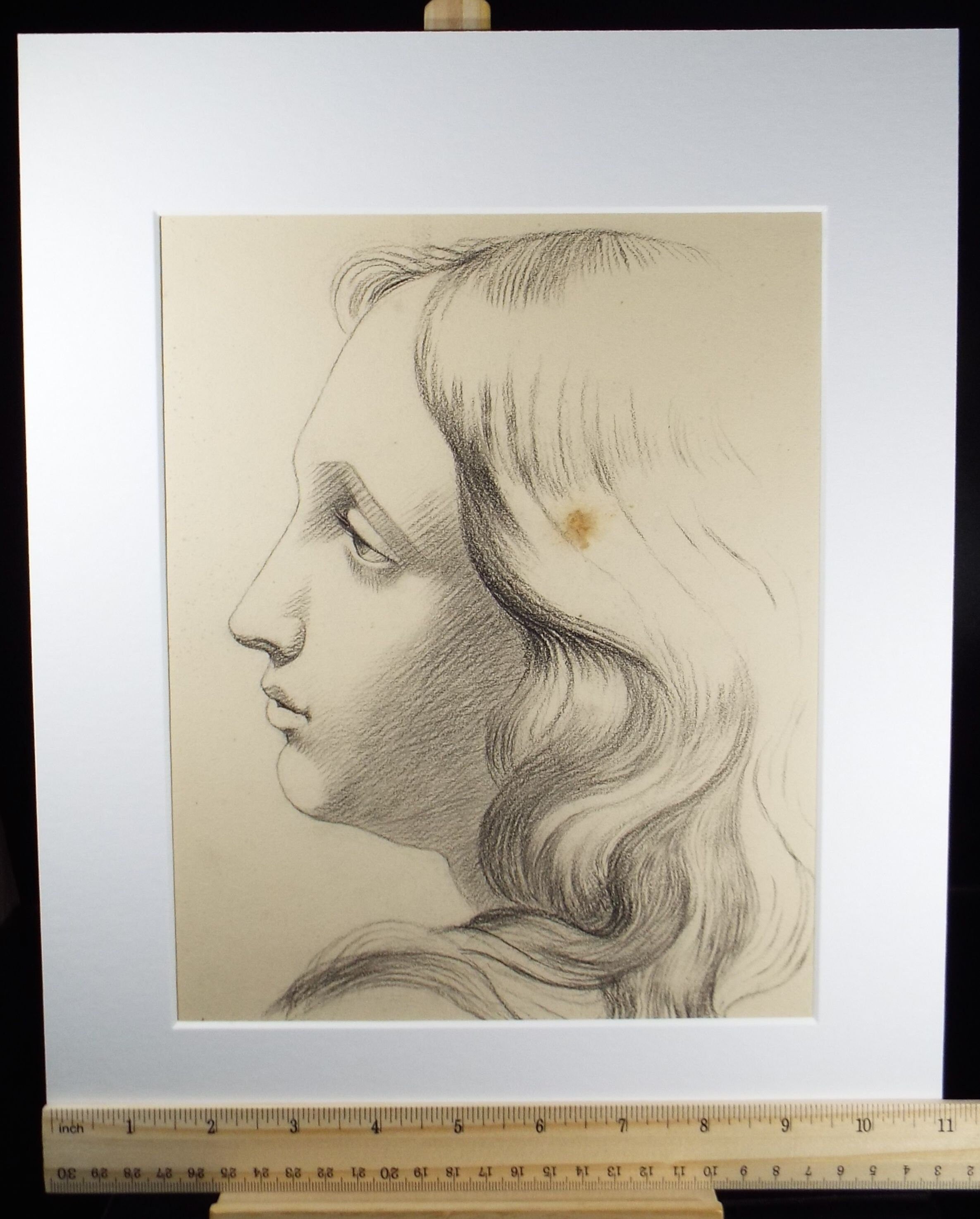 Original Pencil Drawing , 'Study of a Girl facing left', E.W. Willson (19th Century) -  from an album of drawings dated 1872