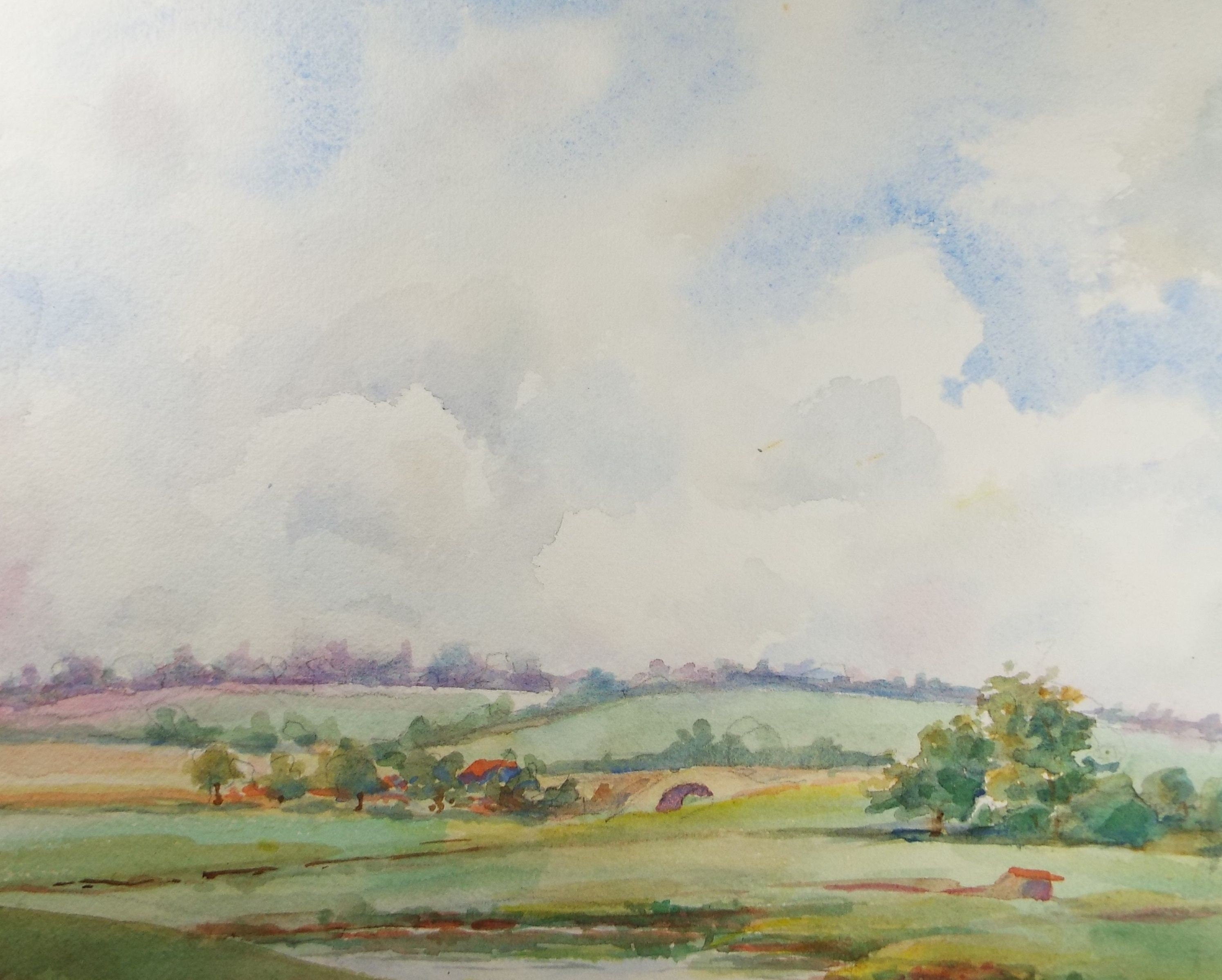 Original Watercolour, 'River through a green Landscape' Mid  20th Century,Artist Unknown