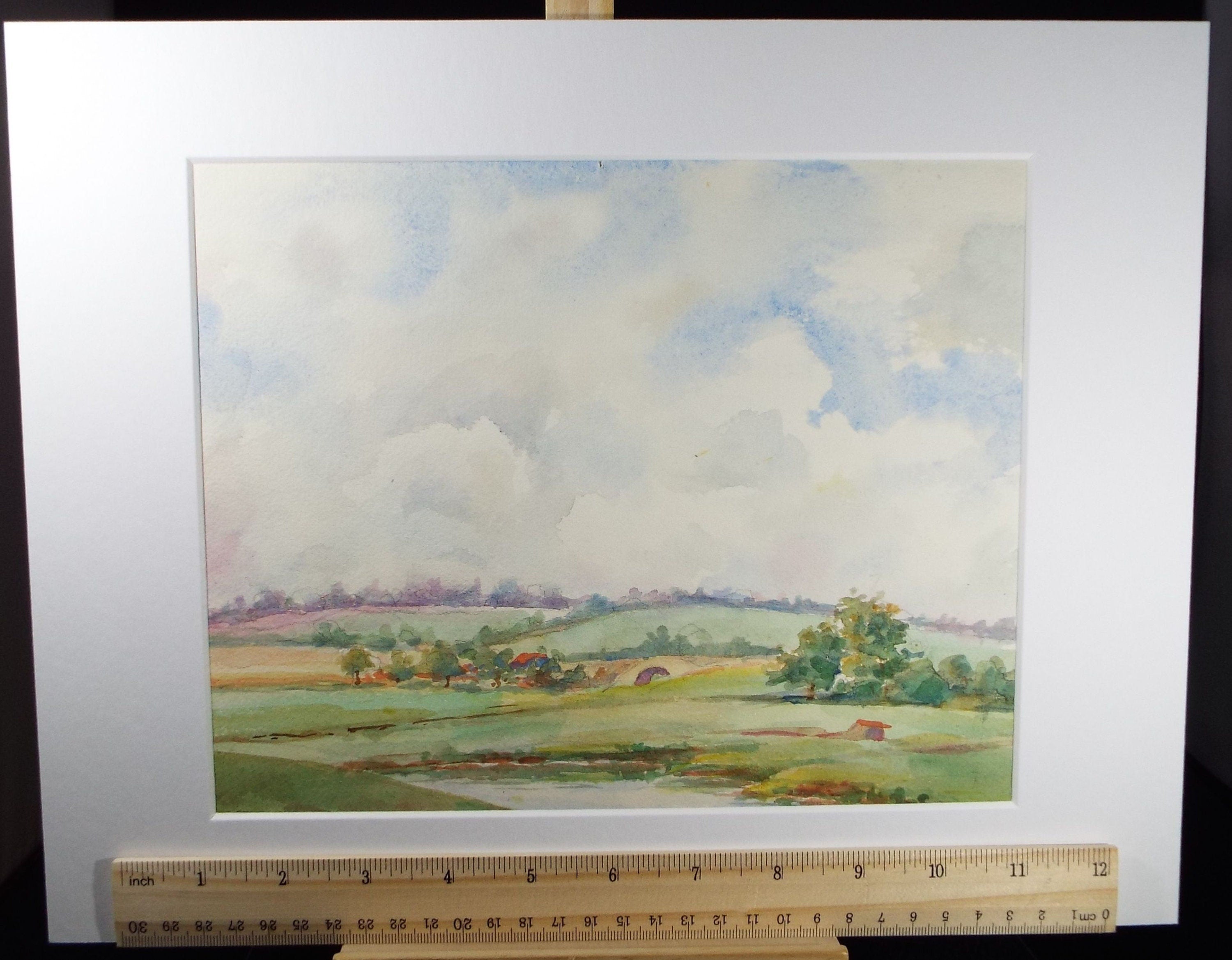 Original Watercolour, 'River through a green Landscape' Mid  20th Century,Artist Unknown