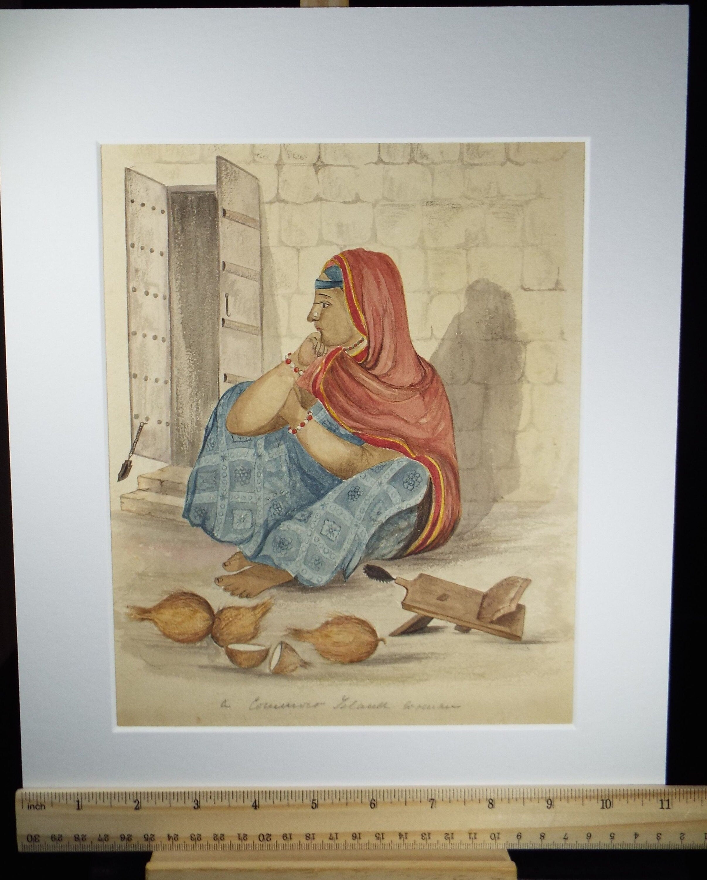 Original Watercolour , 'Seated woman with coconuts', Early 20th Century, Artist Unknown