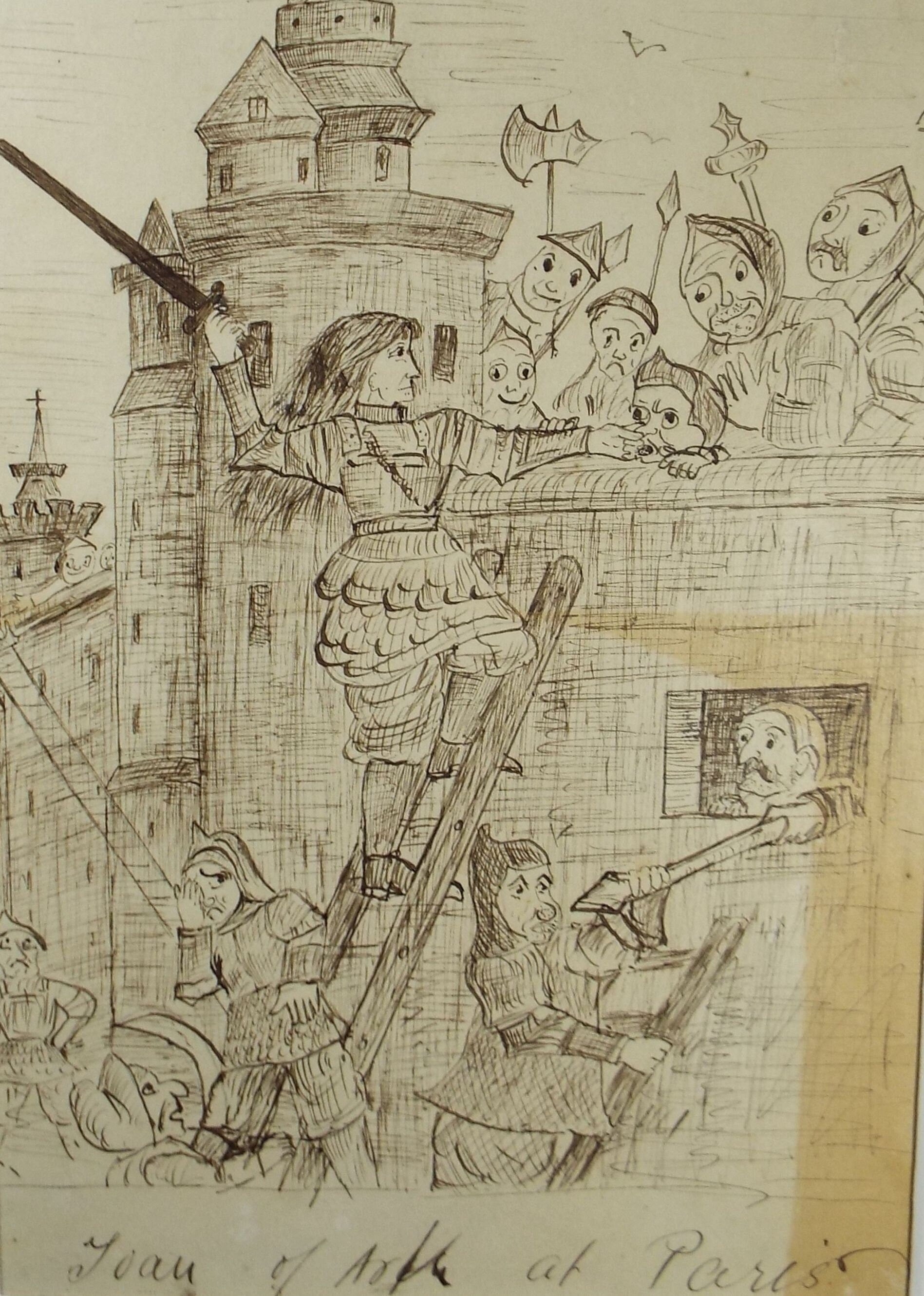 Original Pen & Ink Drawing, 'Joan of Arc at Paris', late 19th Century, Artist Unknown