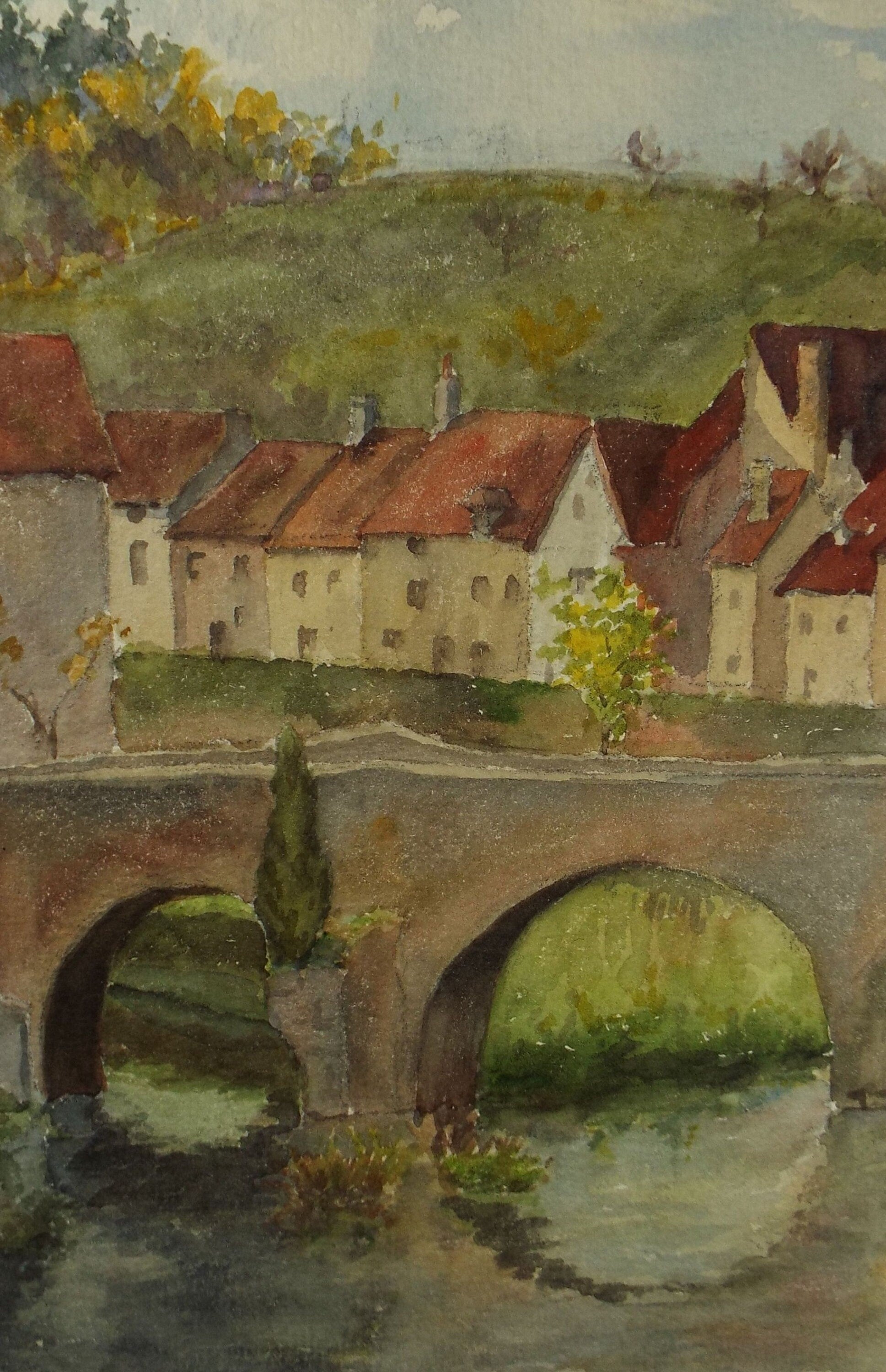 Original Watercolour, 'Street above the river',  Mid 20th Century, Artist Unknown