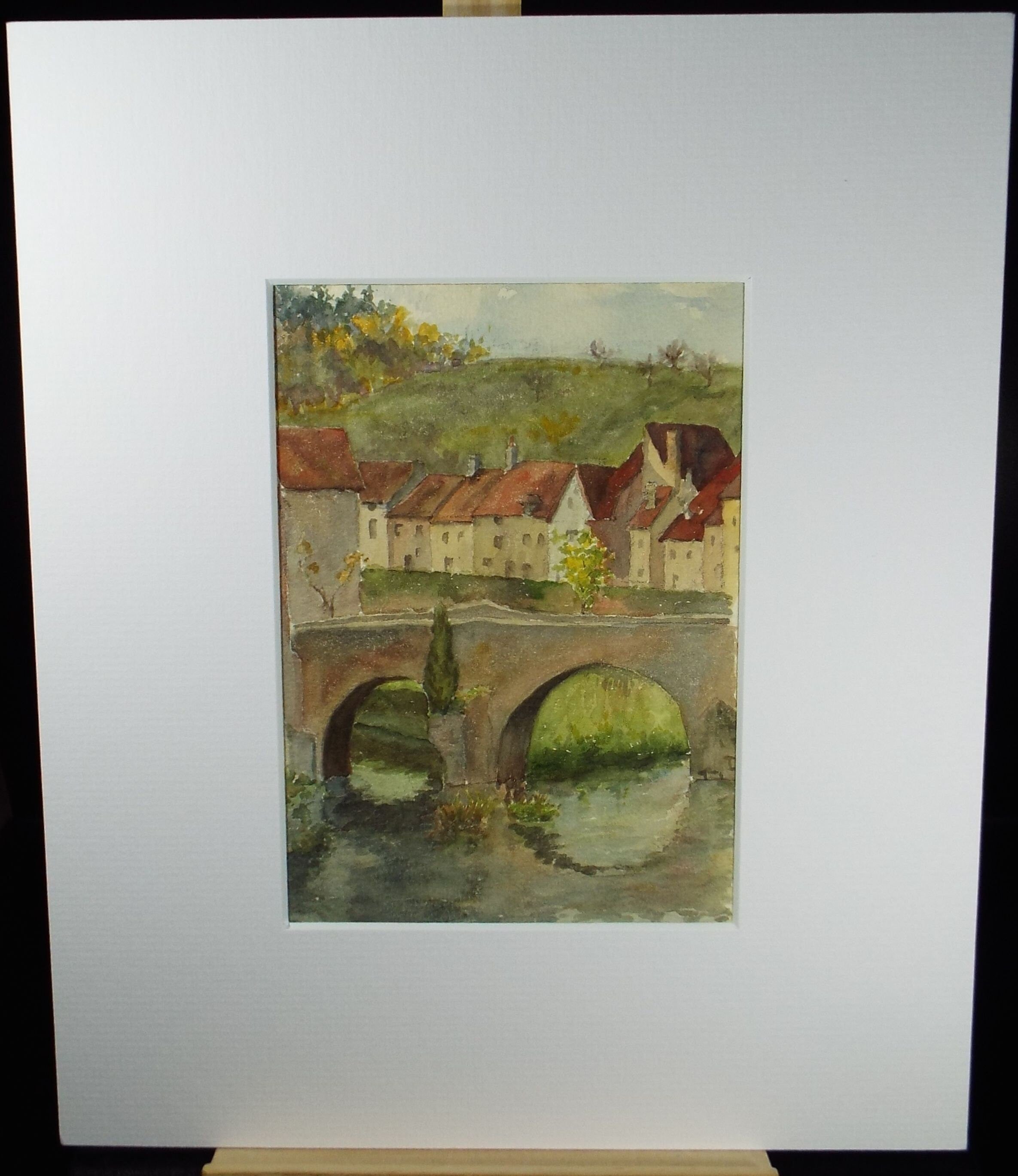 Original Watercolour, 'Street above the river',  Mid 20th Century, Artist Unknown