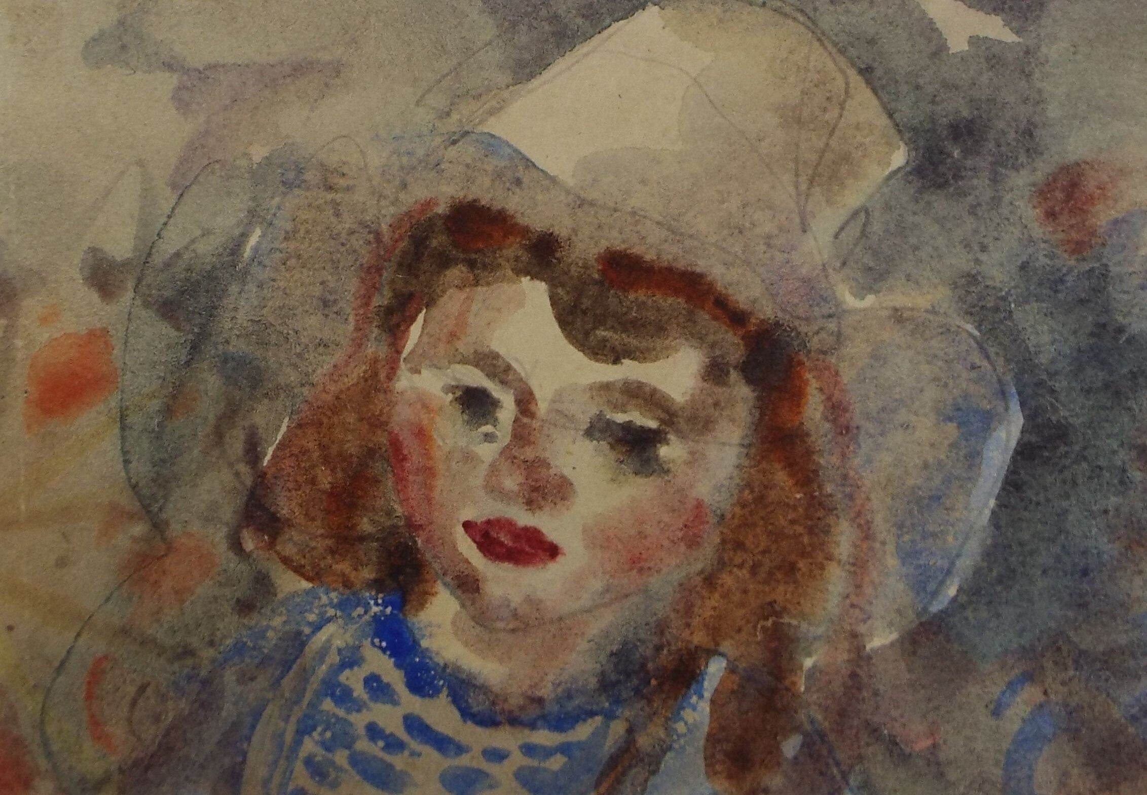 Original Watercolour, 'Study of a Girl in a Hat' 1950's, William D Clyne (1922-1981)