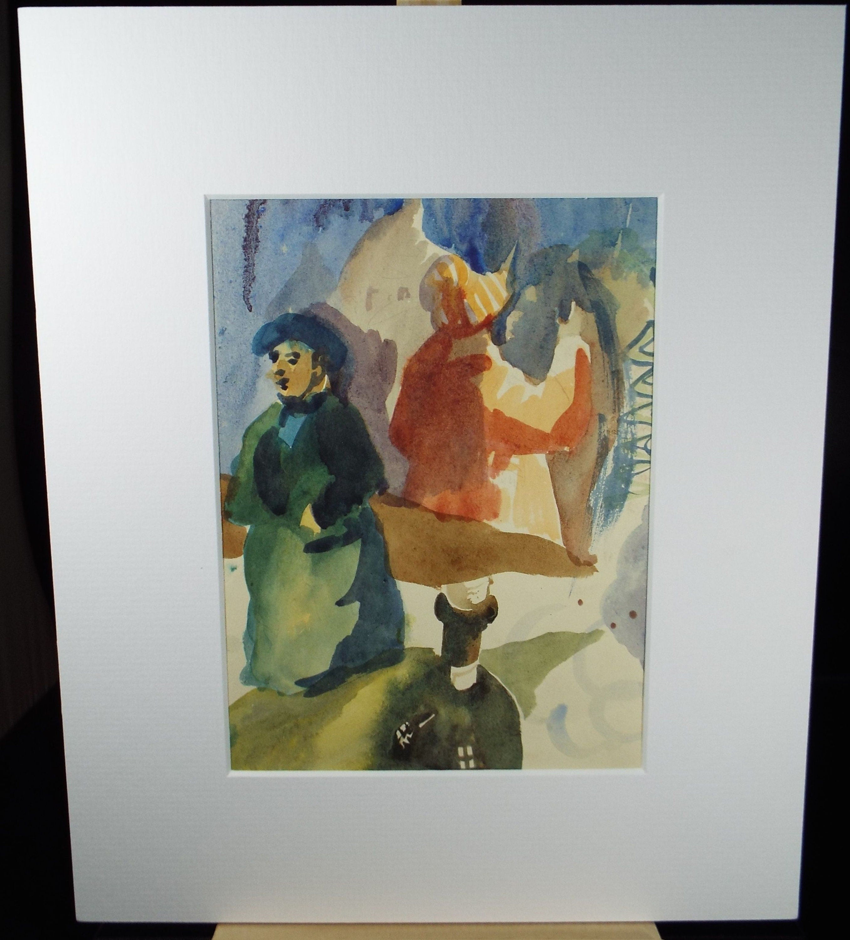 Original Watercolour, 'Figures with a bottle', Circa 1950's, William D Clyne (1922-1981)