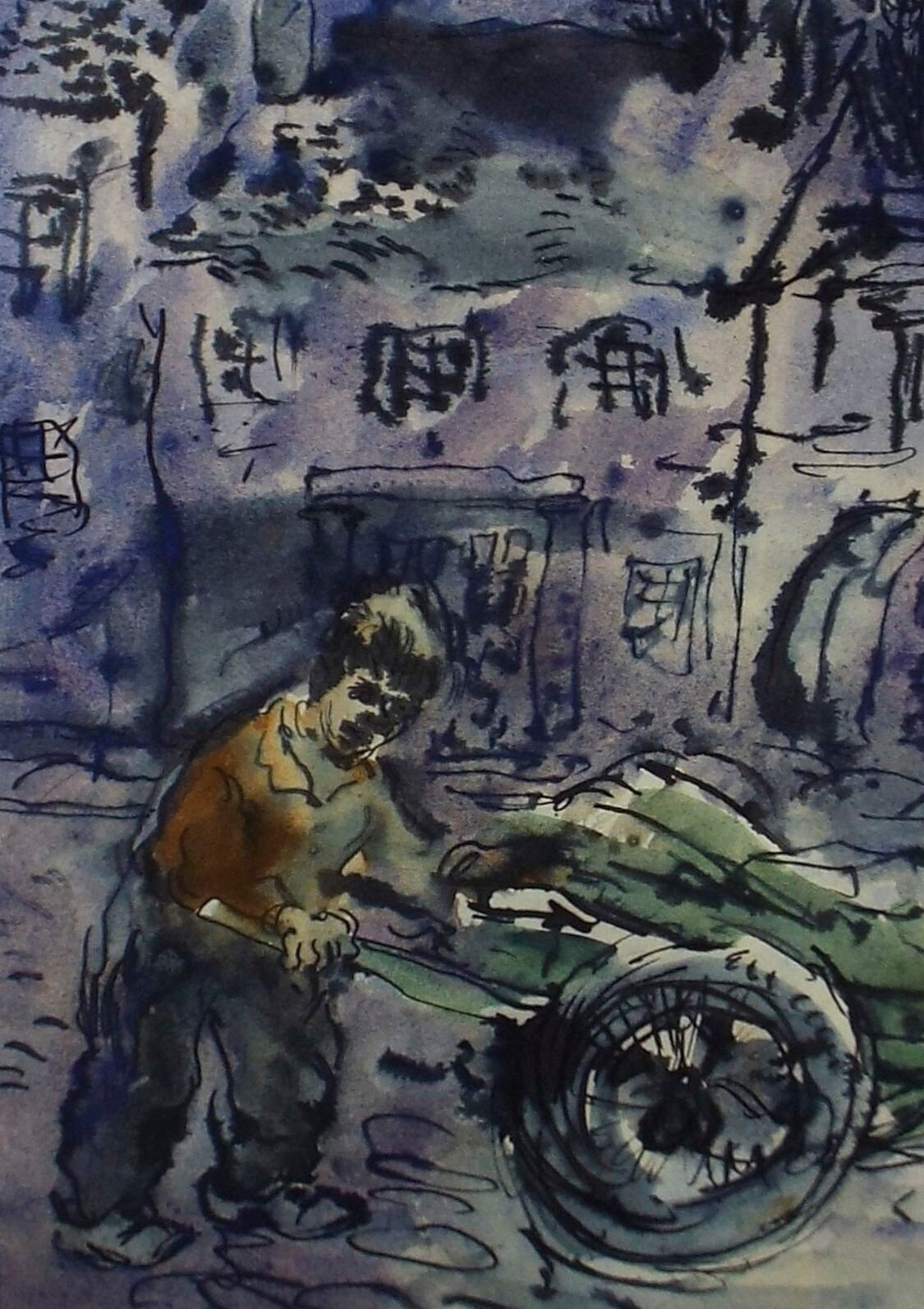 Original Watercolour, 'Figure with Cart', Circa 1950's, William D Clyne (1922-1981)