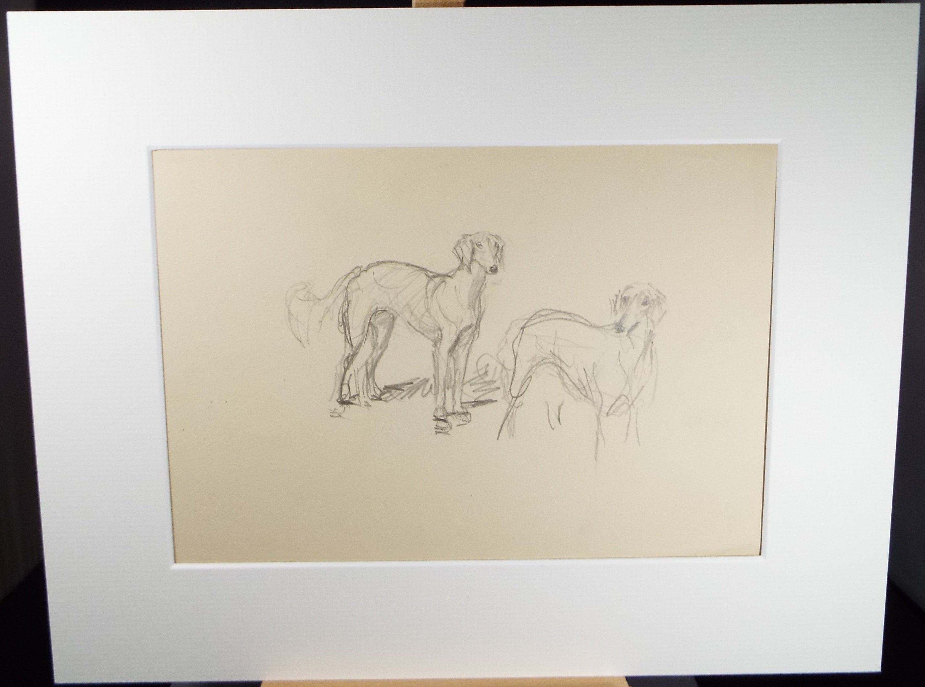 Original Pencil Sketch, Michael Lyne (1912-1989),' Lurcher Study', Mid 20th Century