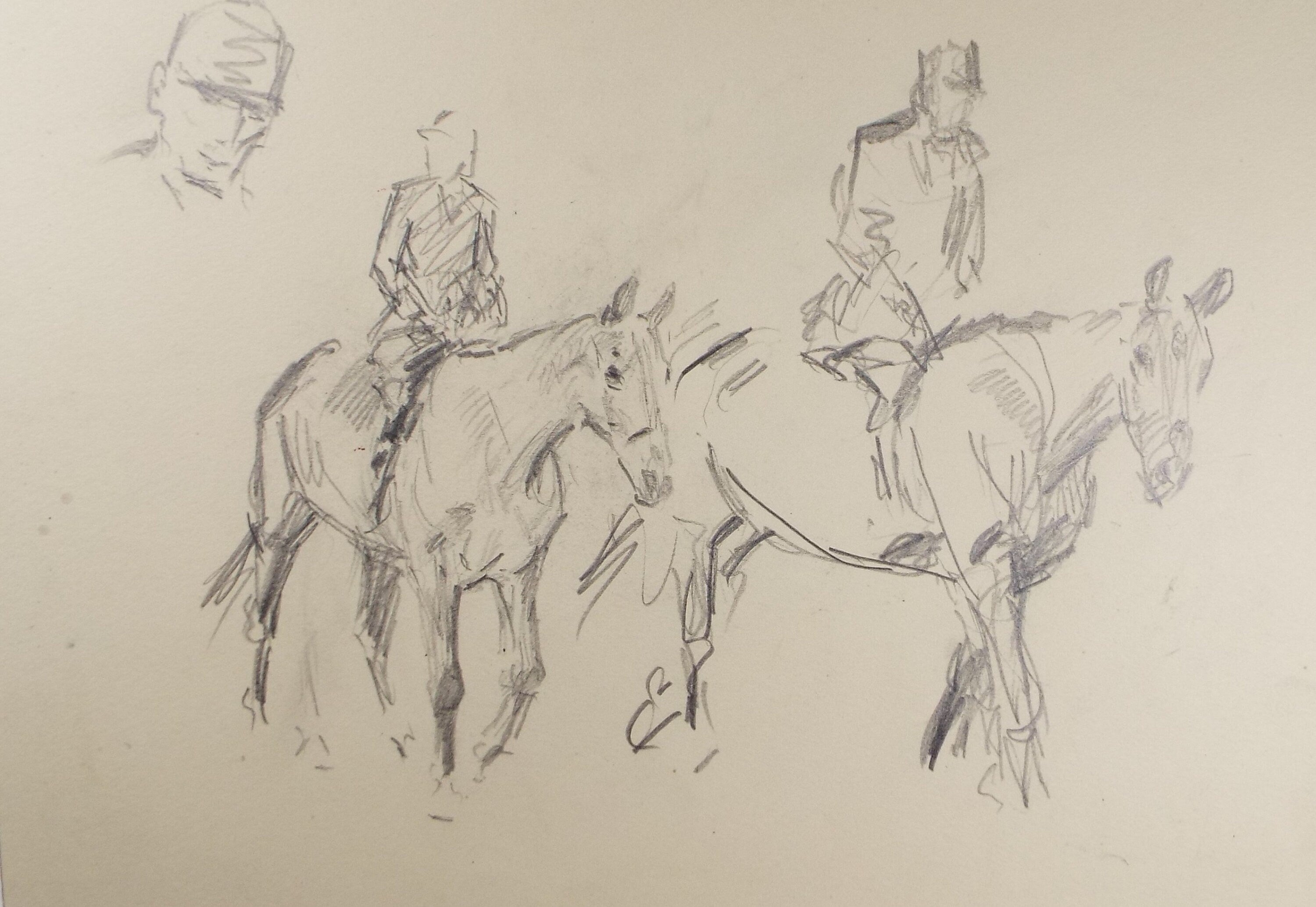 Original Pencil Sketch, Michael Lyne (1912-1989), Study of two Huntsmen', Mid 20th Century