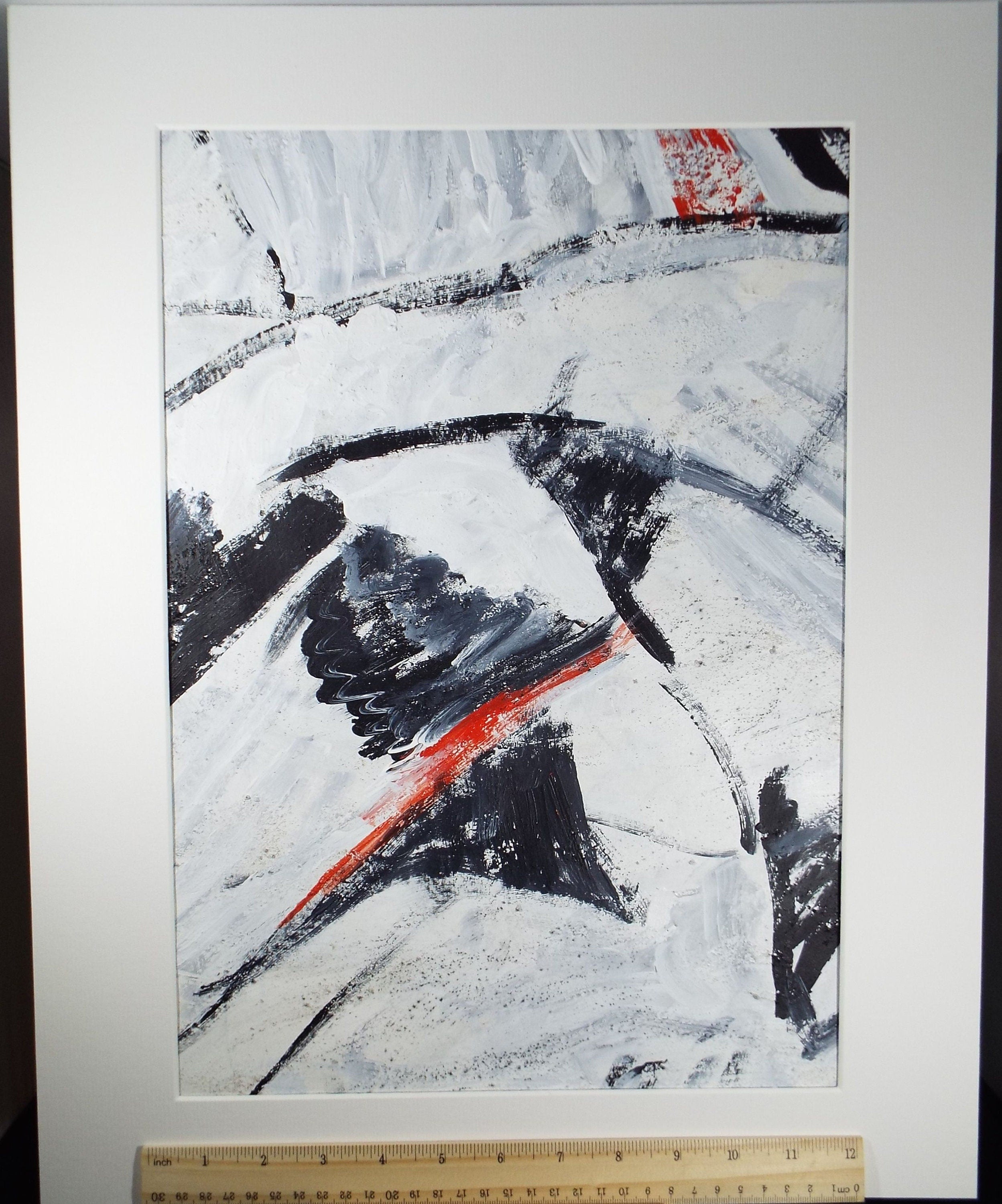 Original Acrylic on Paper, 'Black & white Abstract', Late 20th Century, Artist Unknown