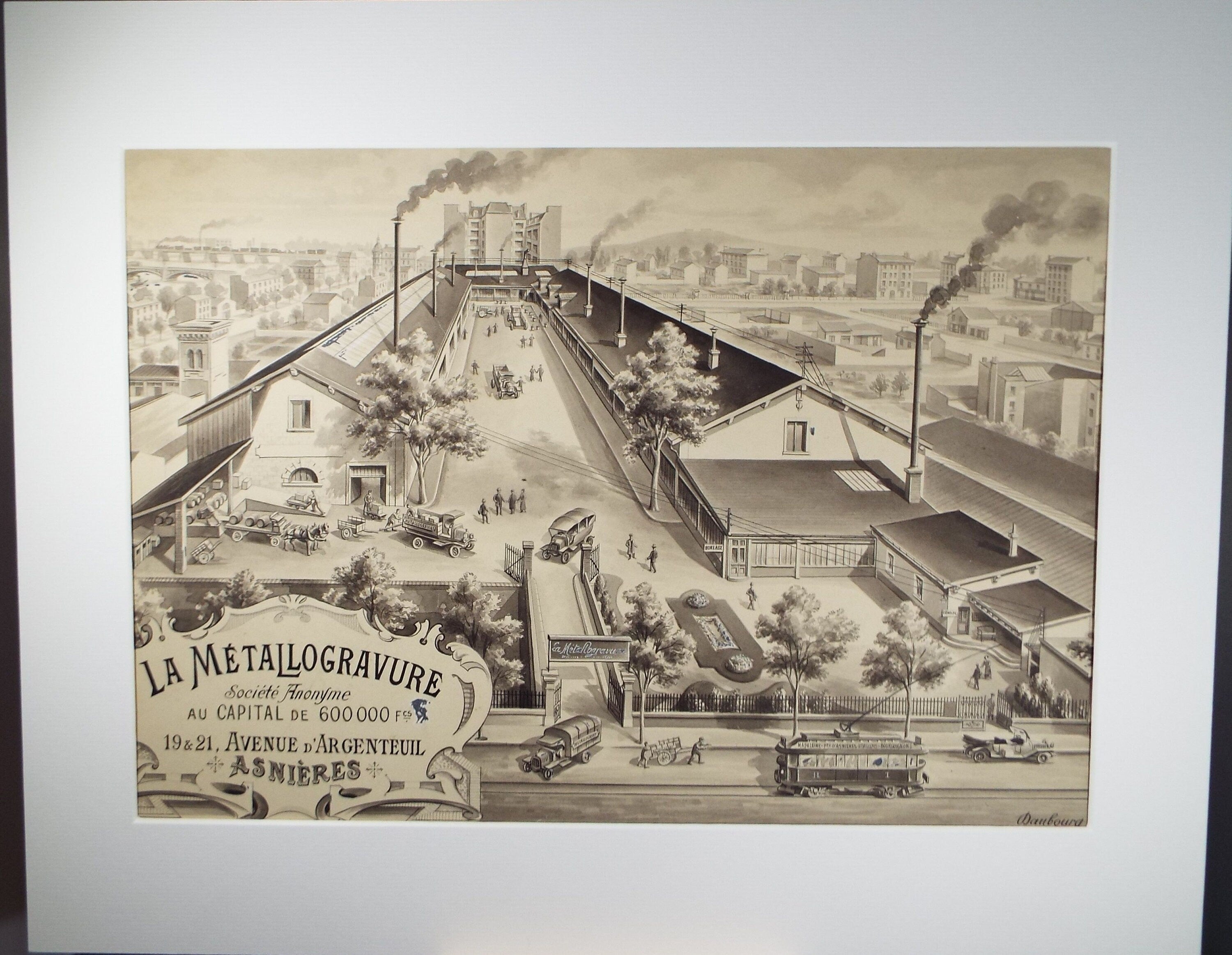 Original Pen and ink Poster, 'La Metallogravure, Anieres', Dated 1918, Danbourg (20th Century) French