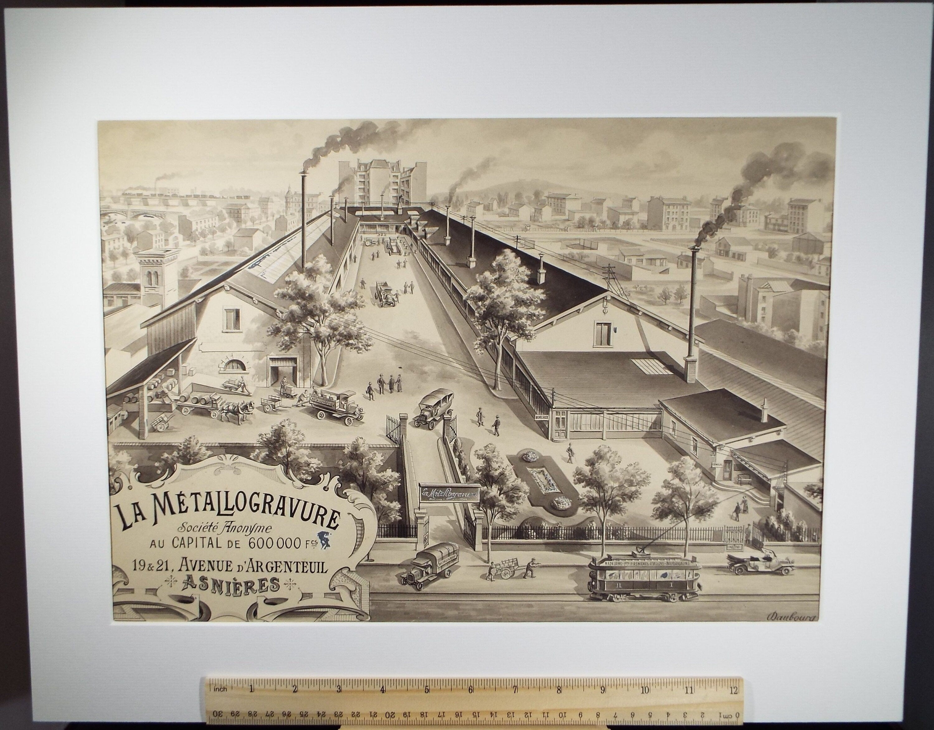 Original Pen and ink Poster, 'La Metallogravure, Anieres', Dated 1918, Danbourg (20th Century) French