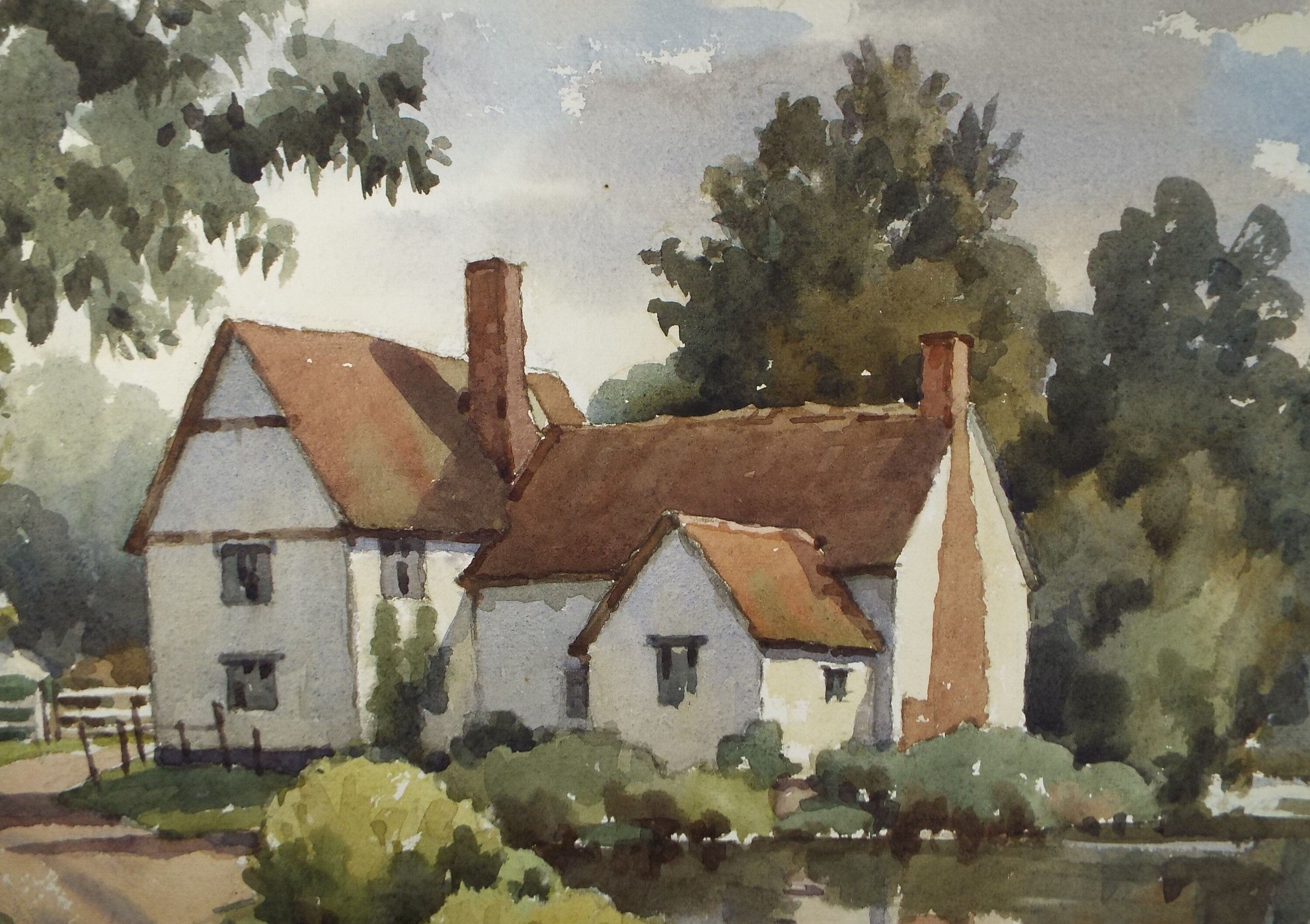 Original Watercolour on Paper, 'Suffolk Farmhouse', Edward Albert Hickling (1913-1998), Circa 1950's