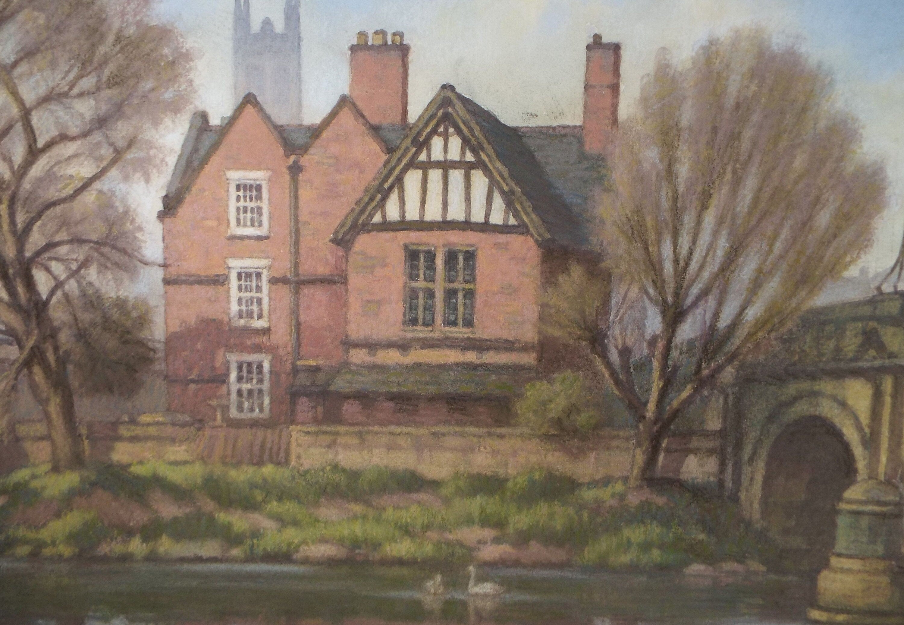 Original Pastel Drawing on Paper, 'Bridge Chapel House, Derby', Edward Albert Hickling (1913-1998), Circa 1950's