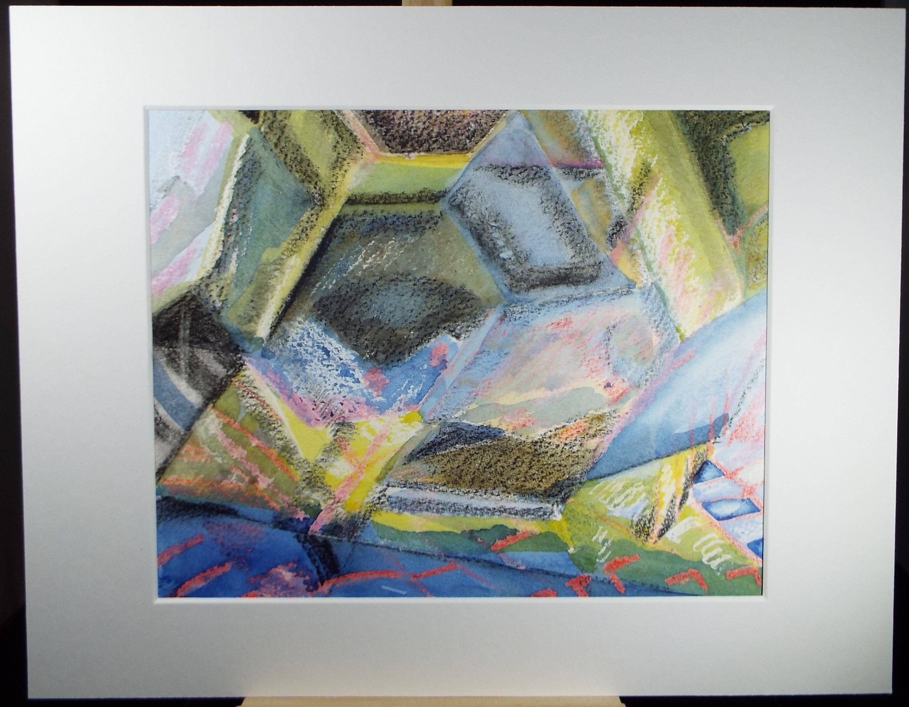 Original Watercolour and pastel on paper, 'Angular abstract', Late 20th Century, Artist Unknown