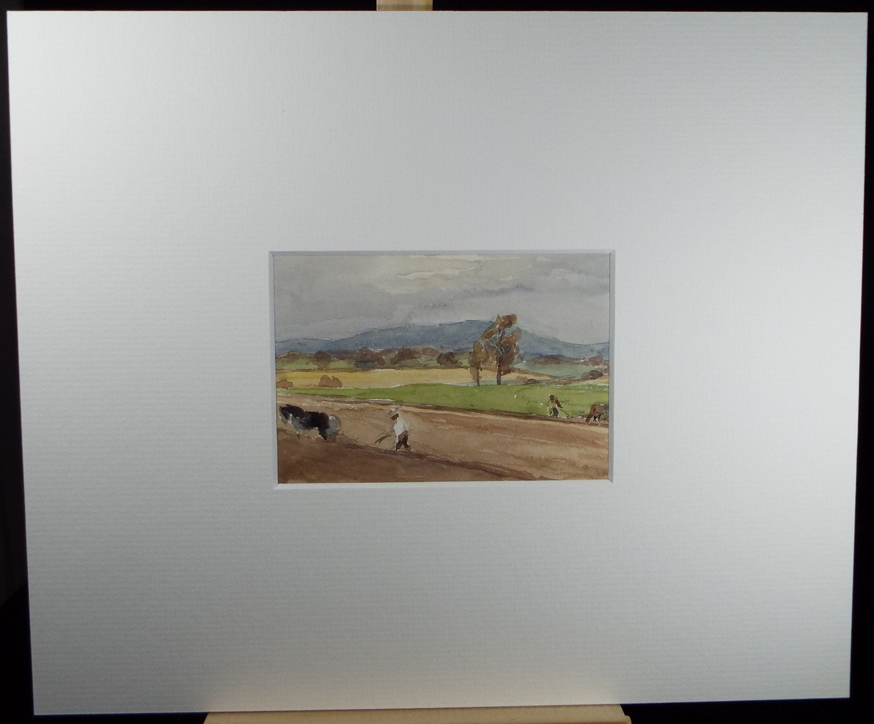 Original Watercolour on Paper,'Autumn ploughing', Circa 1930's , Artist Unknown