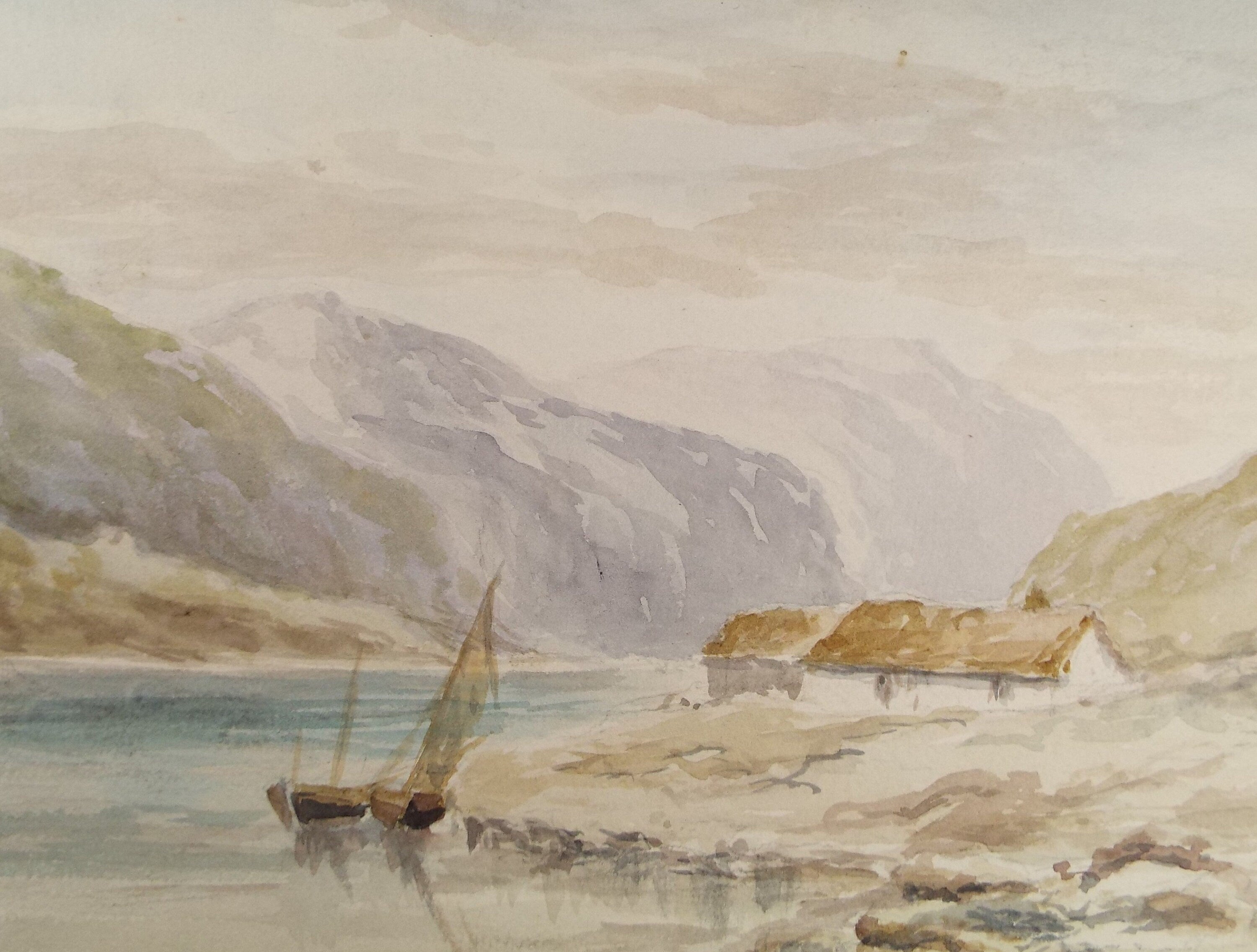 Original Watercolour, 'Rocky inlet with boats', Circa 1880's, unsigned