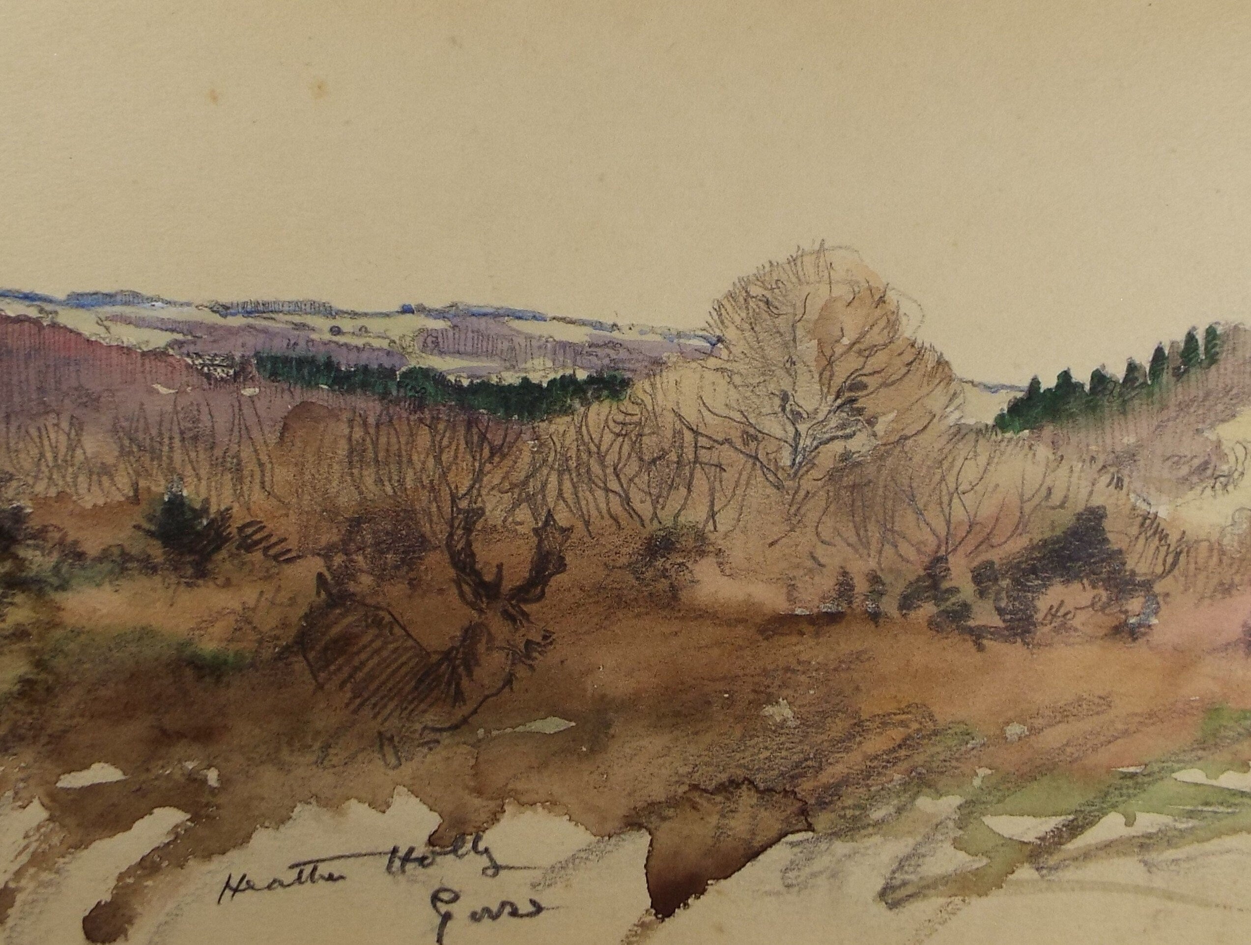 Original Watercolour Sketch, Michael Lyne (1912-1989), 'Heather Moorland', Mid 20th Century