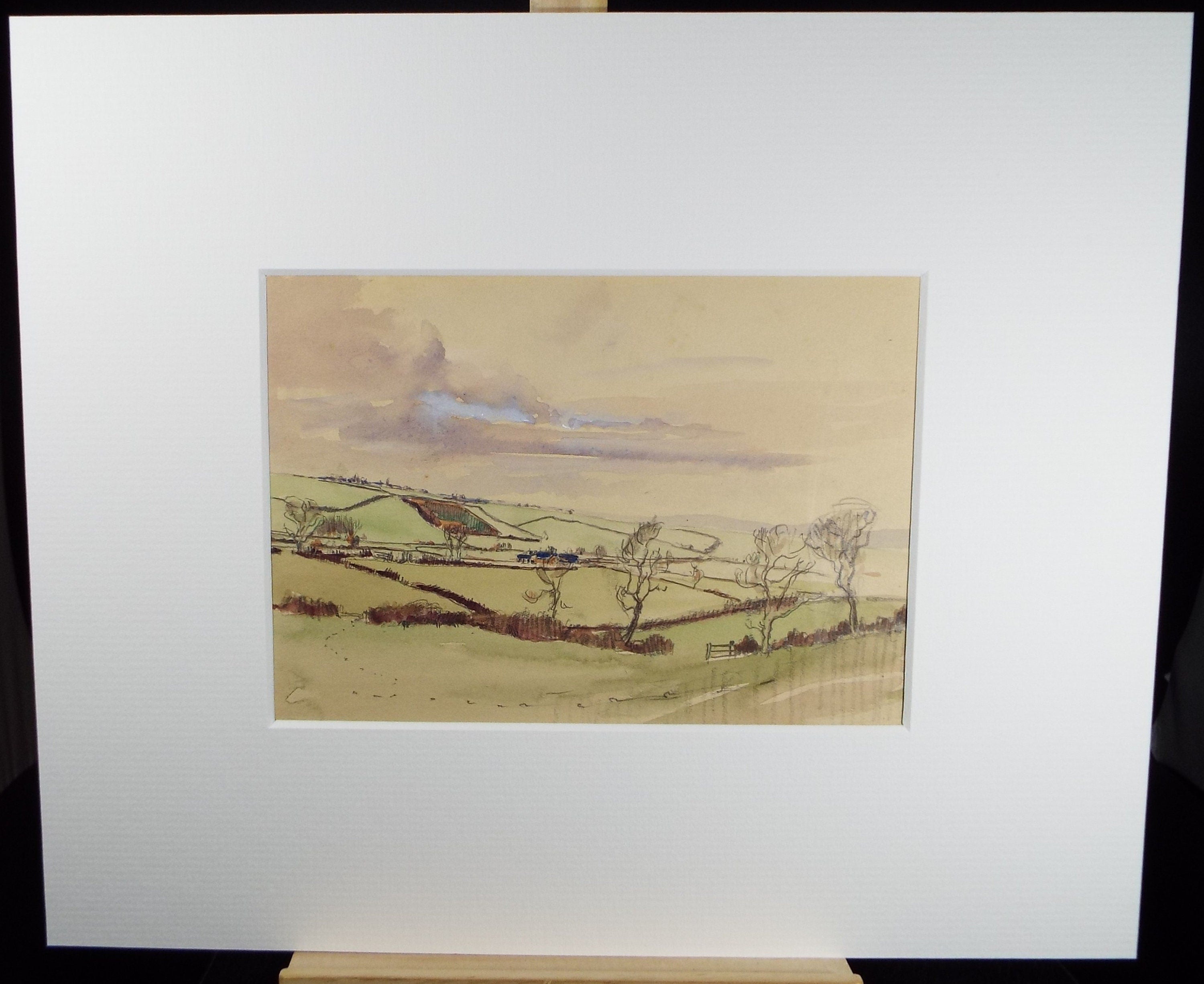 Original Watercolour Sketch, Michael Lyne (1912-1989), 'Green Fields and Hedgerows', Mid 20th Century