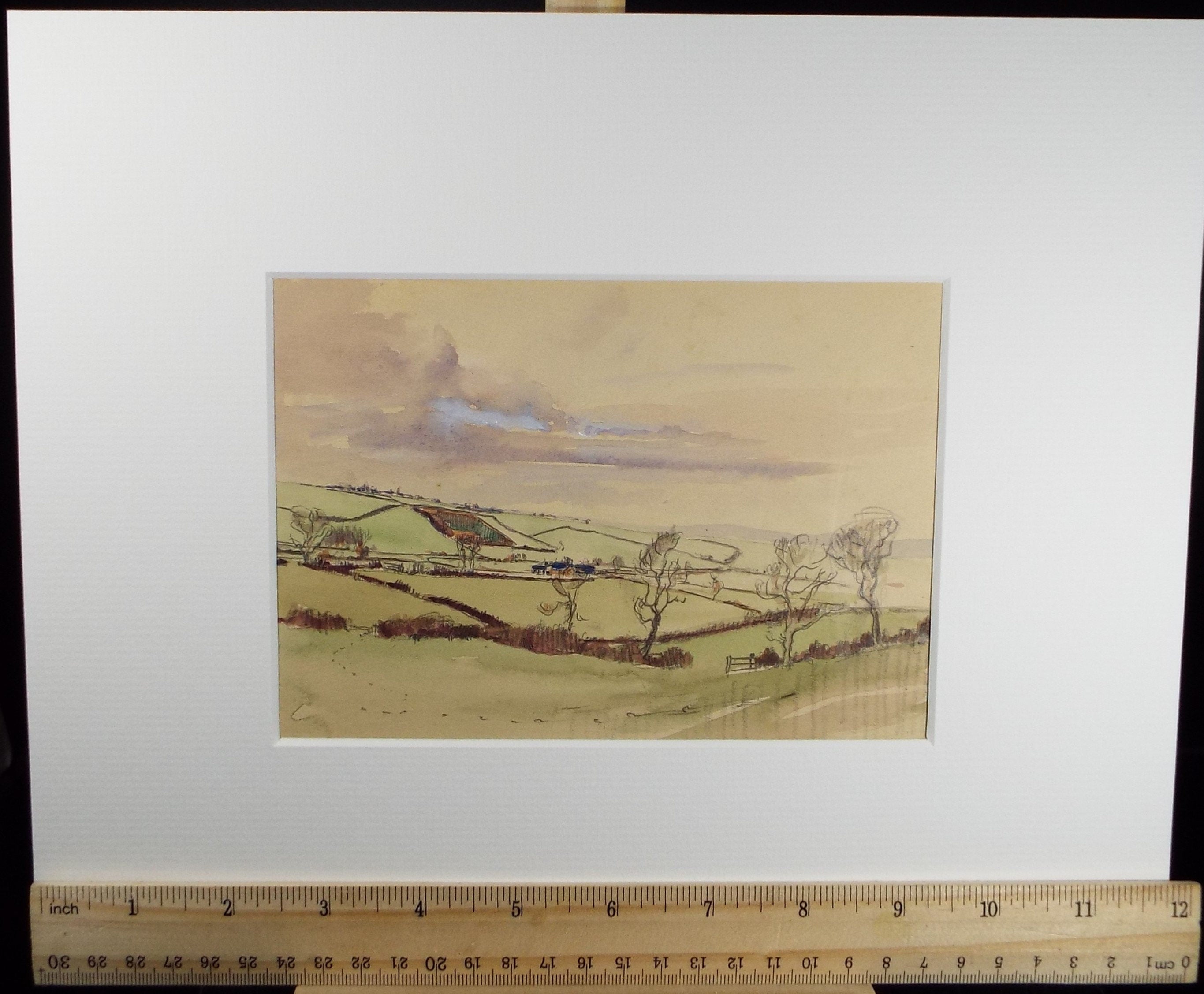 Original Watercolour Sketch, Michael Lyne (1912-1989), 'Green Fields and Hedgerows', Mid 20th Century