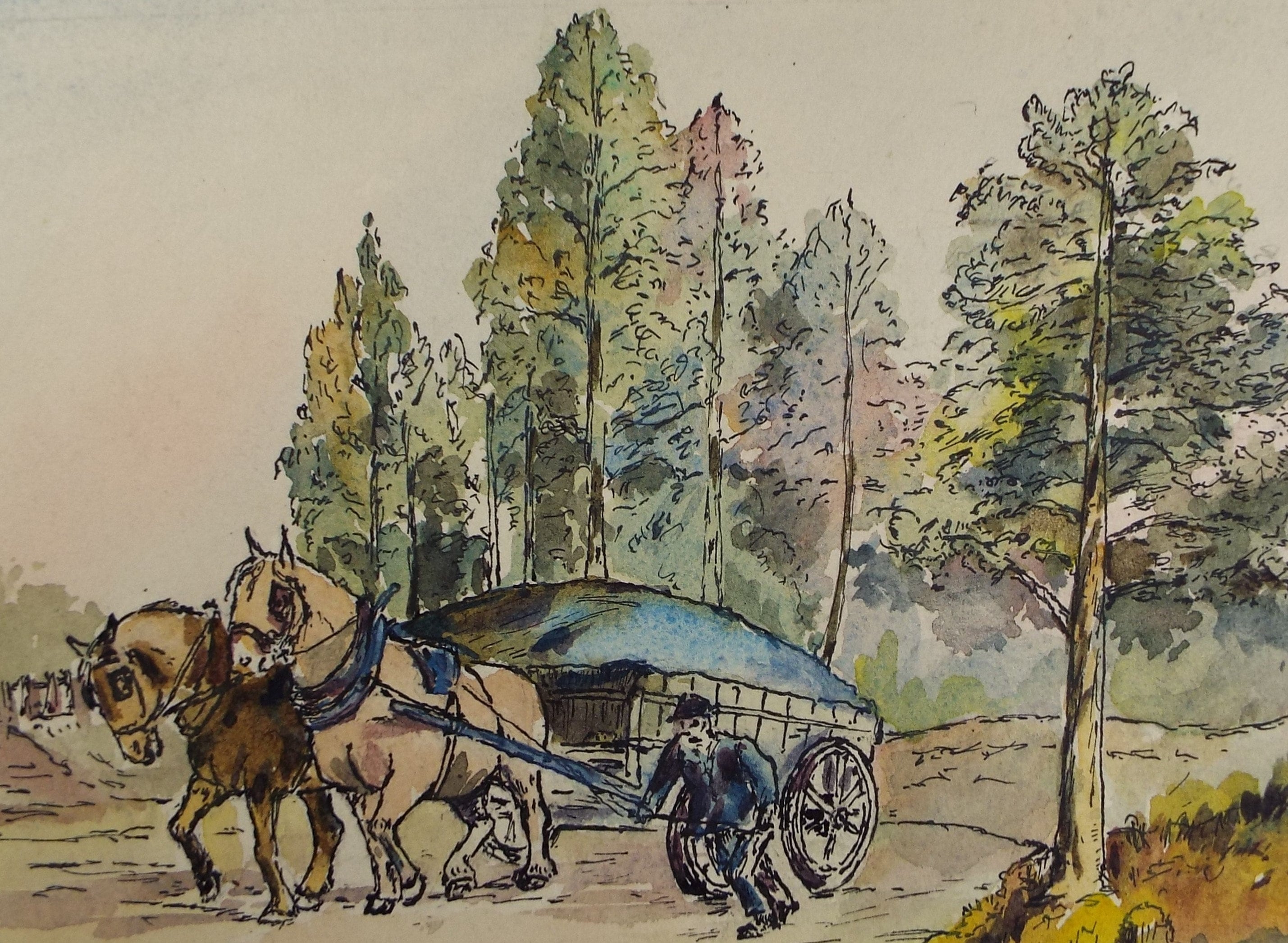 Original Watercolour Sketch, Michael Lyne (1912-1989), 'Horse and Cart', Mid 20th Century