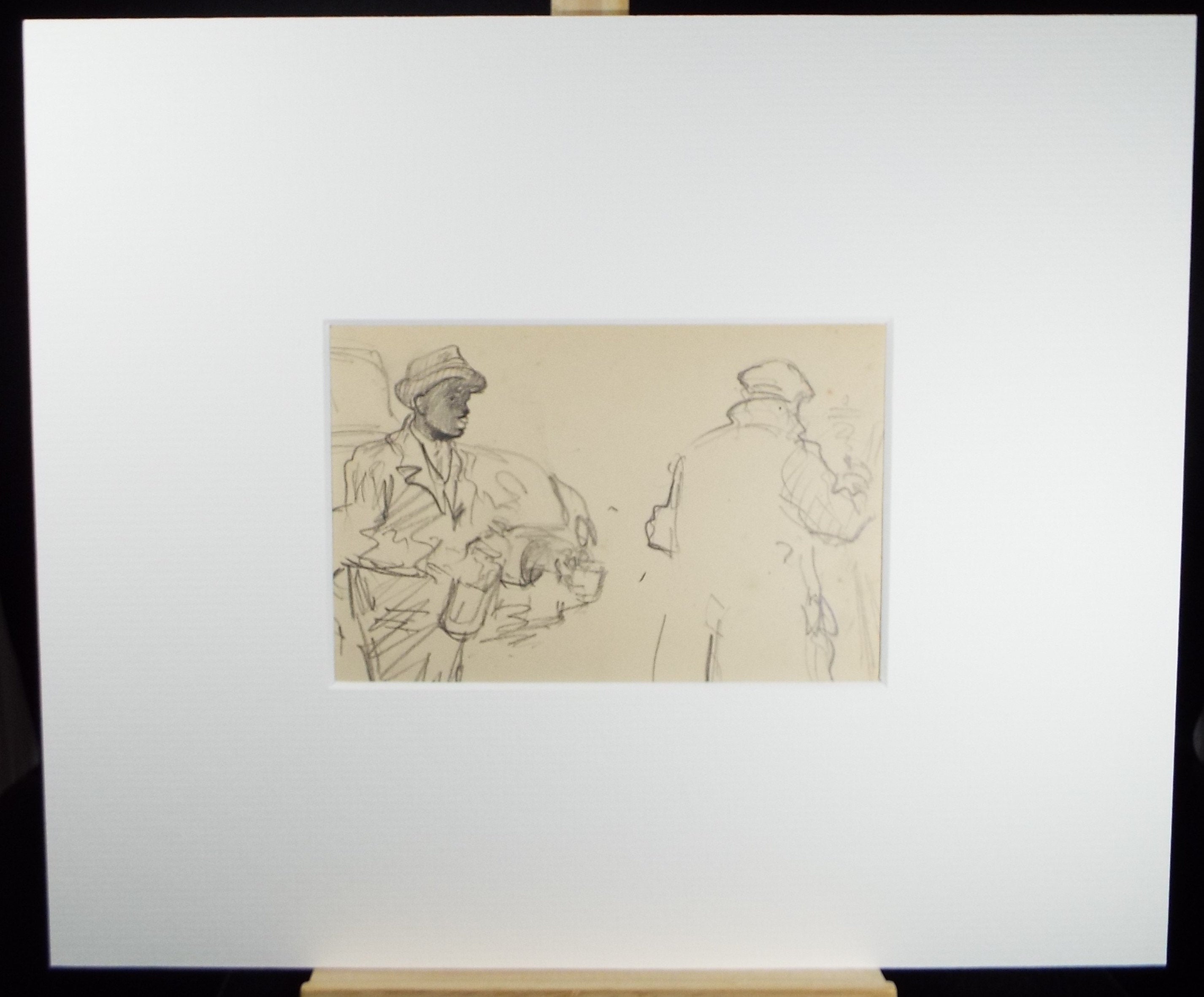 Original Pencil Sketch, Michael Lyne (1912-1989),' Figures with Plymouth Special', Mid 20th Century