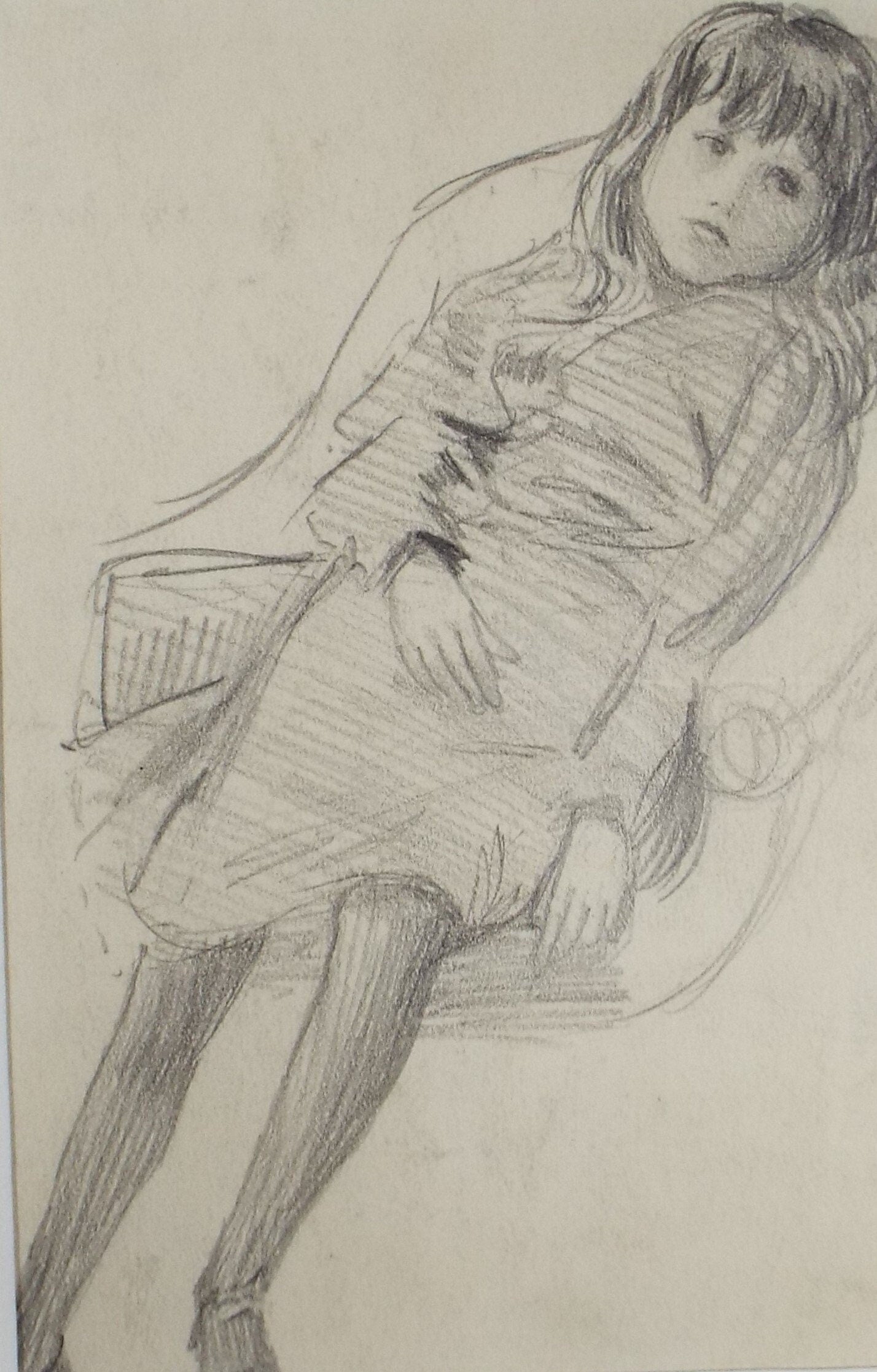 Original pencil sketch, 'Melancholy Girl ', Susan Beatrice Pearce (1878-1980), Circa 1910