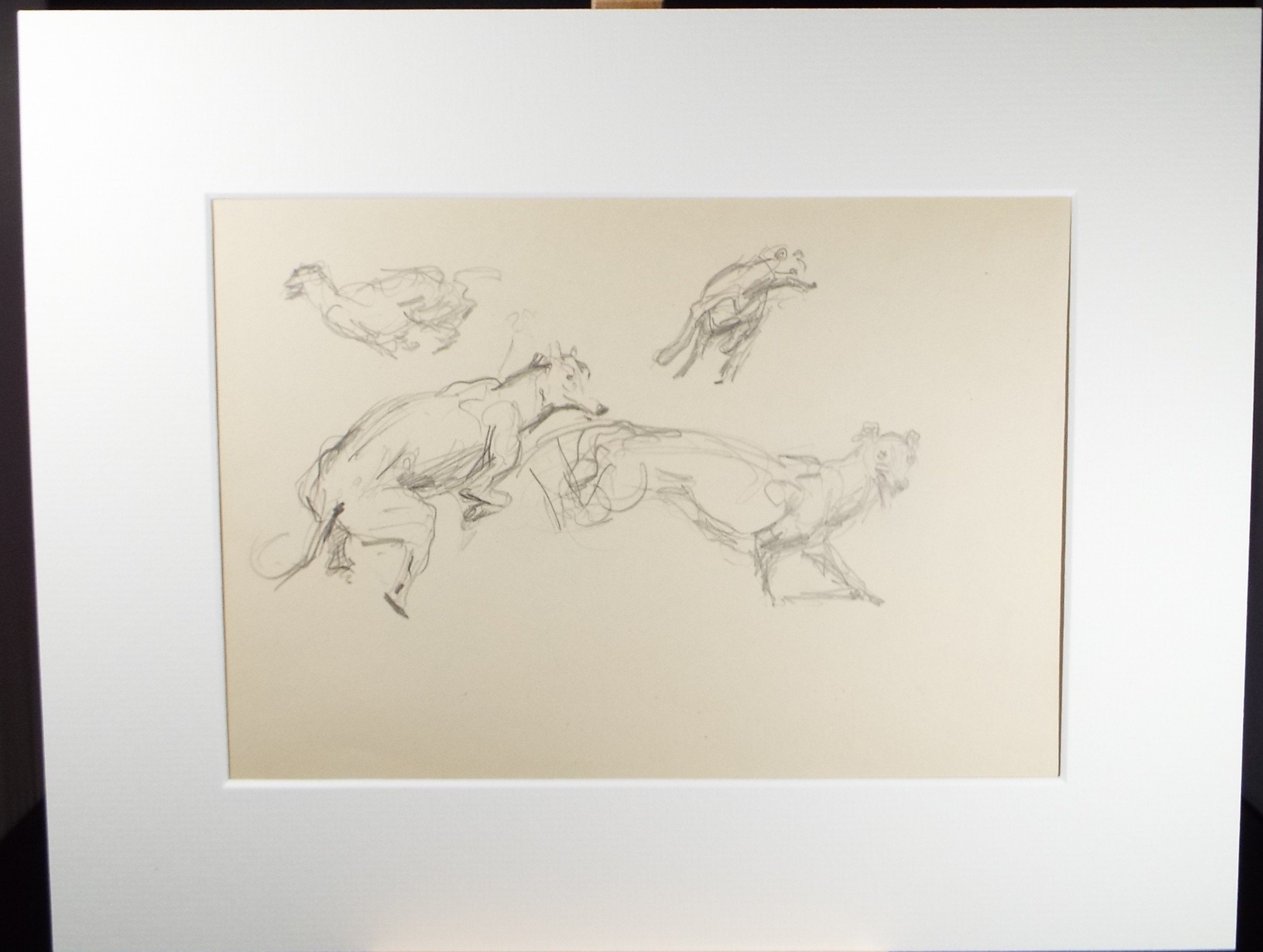 Original Pencil Sketch, Michael Lyne (1912-1989, 'Study of Greyhounds', Mid 20th Century