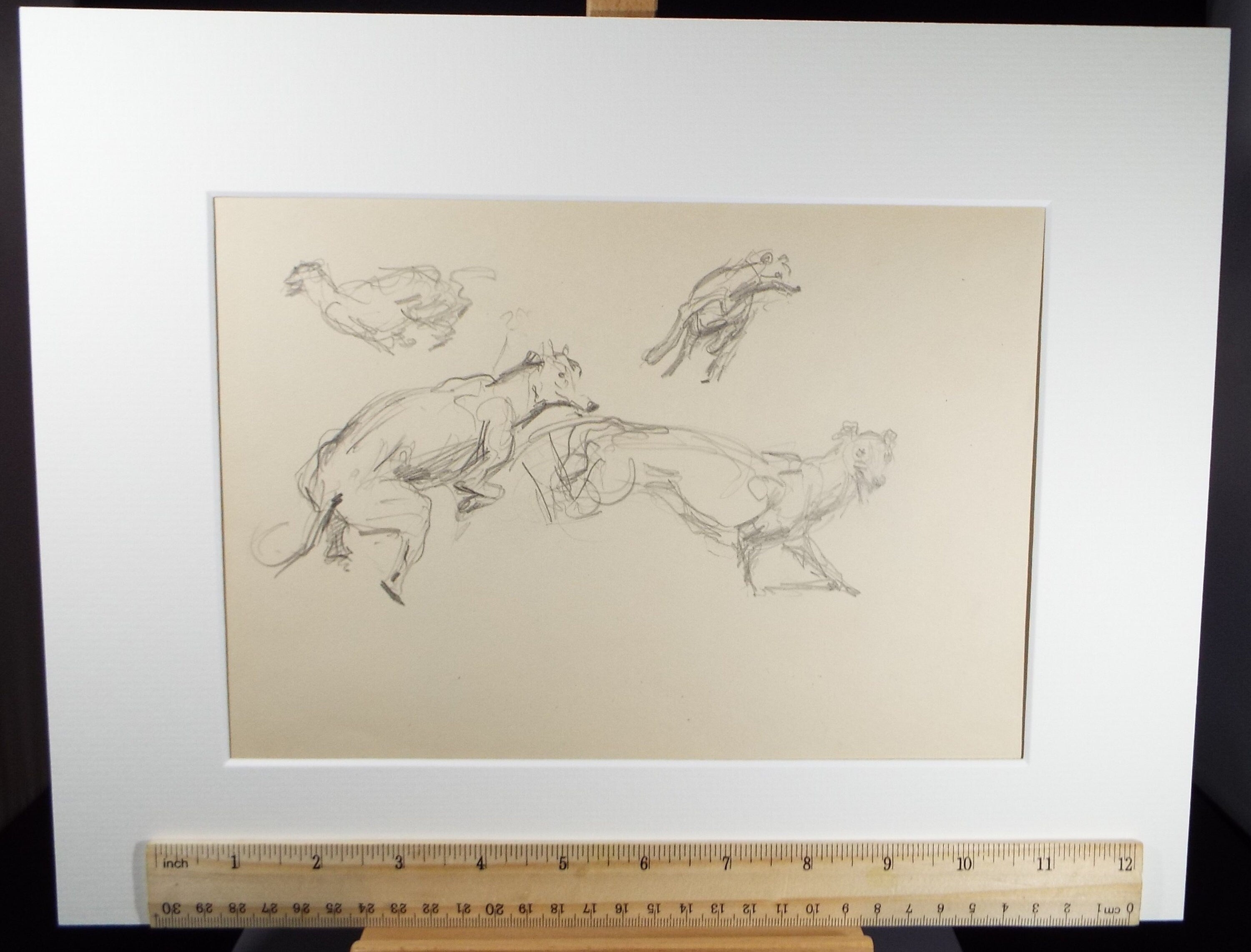 Original Pencil Sketch, Michael Lyne (1912-1989, 'Study of Greyhounds', Mid 20th Century