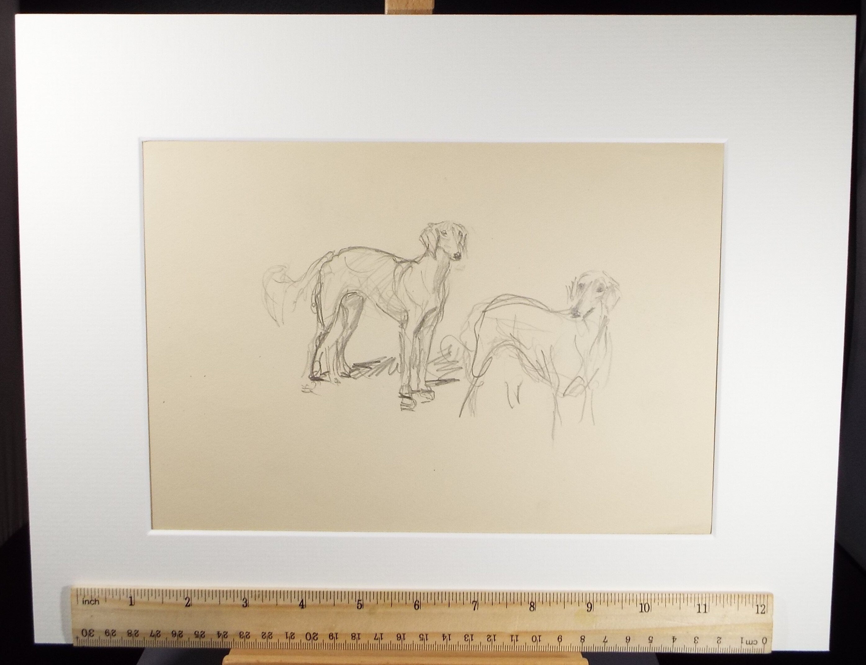 Original Pencil Sketch, Michael Lyne (1912-1989),' Lurcher Study', Mid 20th Century