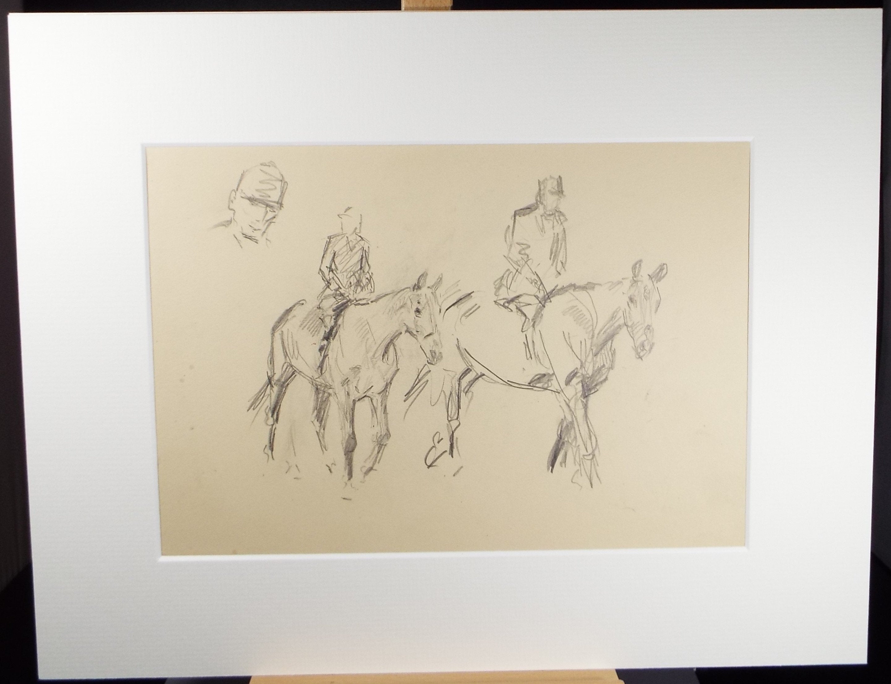 Original Pencil Sketch, Michael Lyne (1912-1989), Study of two Huntsmen', Mid 20th Century