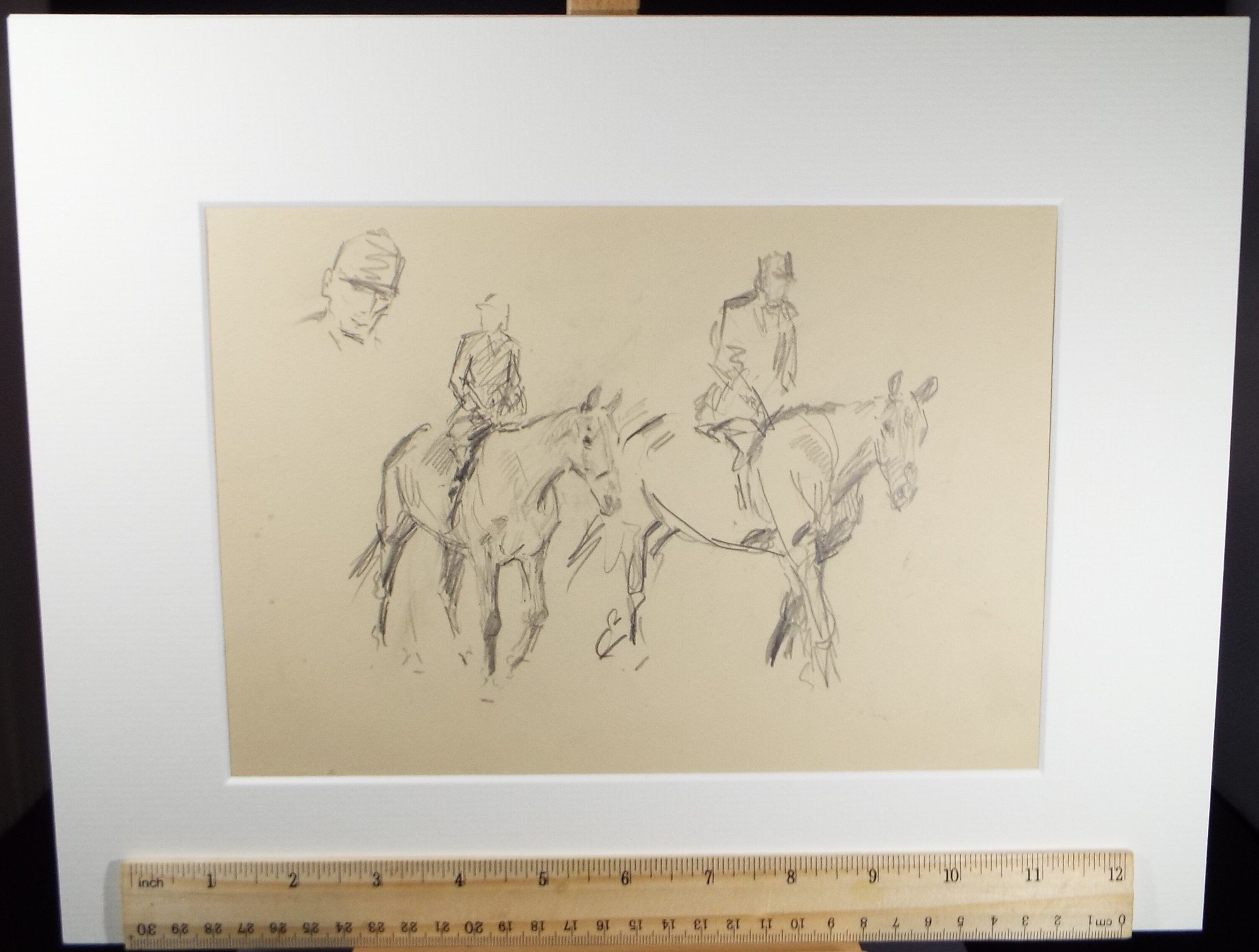 Original Pencil Sketch, Michael Lyne (1912-1989), Study of two Huntsmen', Mid 20th Century