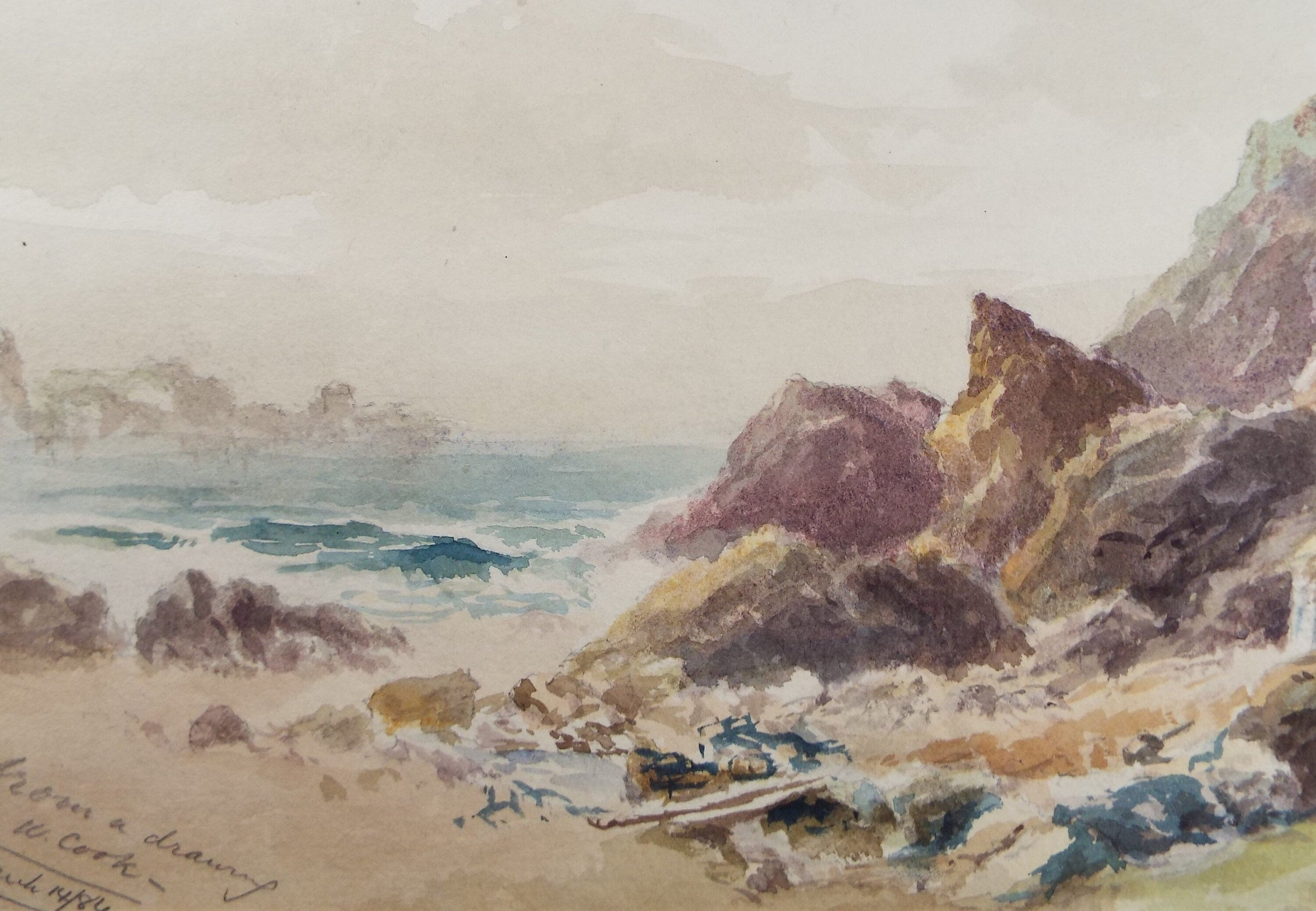 Original Watercolour, ' Rocky Coast', Dated 1884