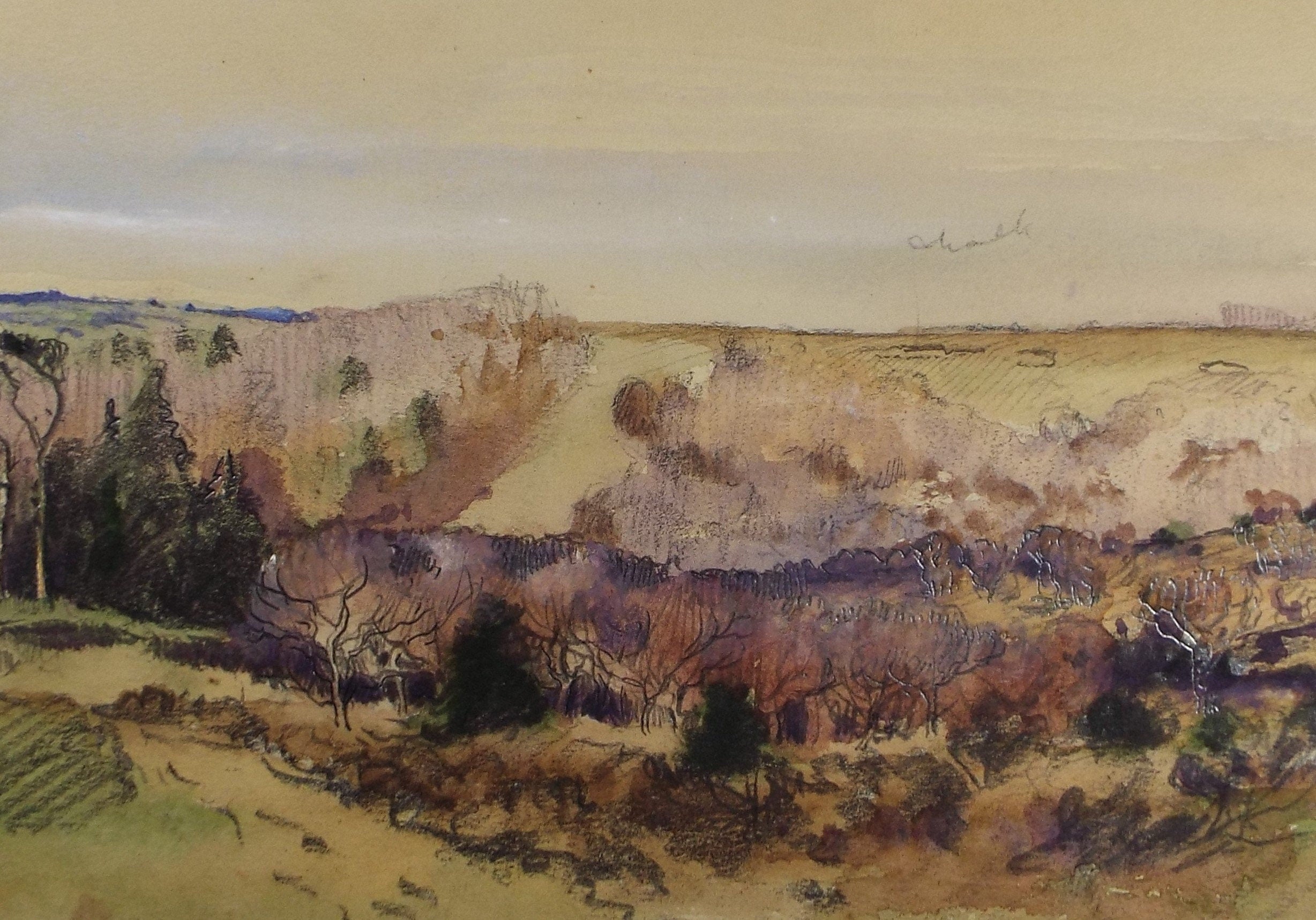 Original Watercolour Sketch, Michael Lyne (1912-1989), 'Scrubland in Autumn', Mid 20th Century