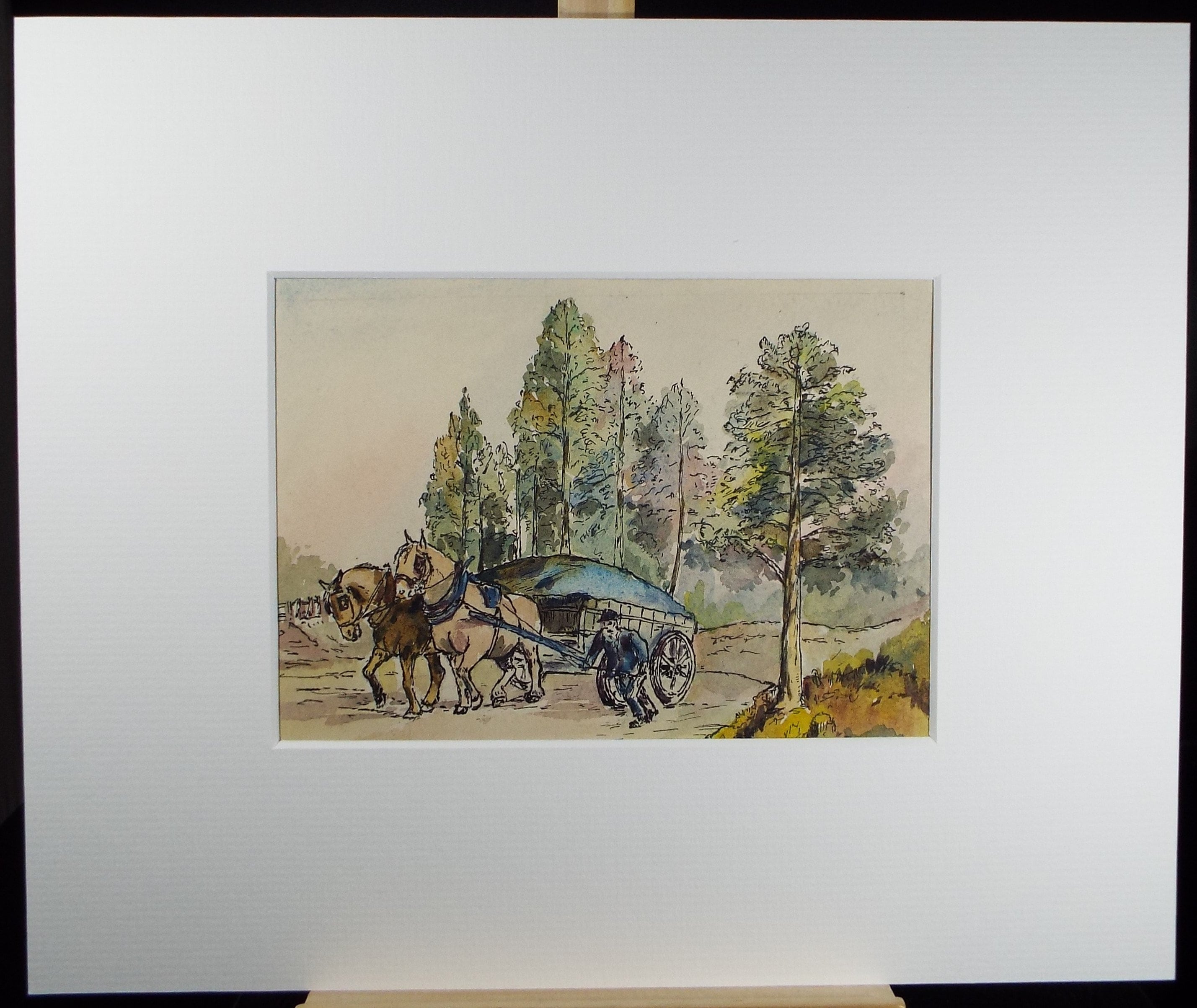 Original Watercolour Sketch, Michael Lyne (1912-1989), 'Horse and Cart', Mid 20th Century