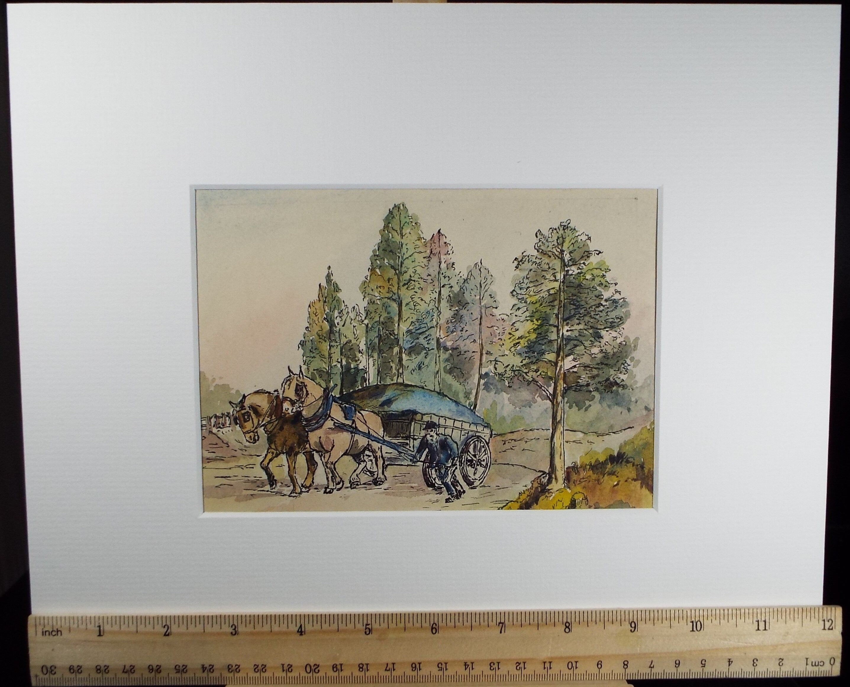 Original Watercolour Sketch, Michael Lyne (1912-1989), 'Horse and Cart', Mid 20th Century