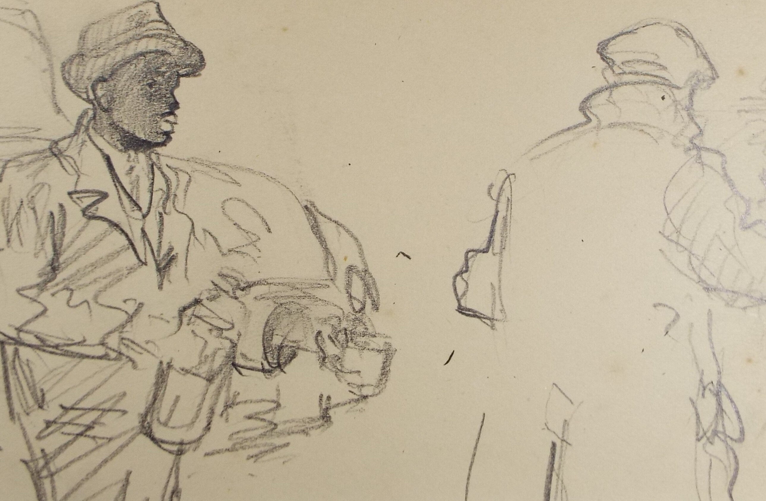 Original Pencil Sketch, Michael Lyne (1912-1989),' Figures with Plymouth Special', Mid 20th Century