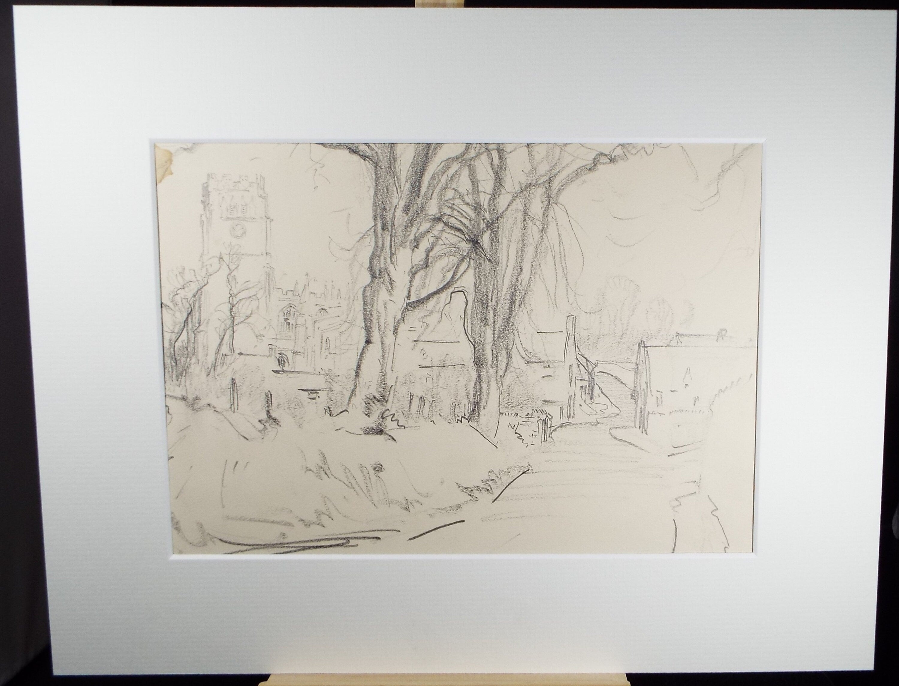 Original Pencil Sketch, Michael Lyne (1912-1989), 'Village Scene with Church', Mid 20th Century