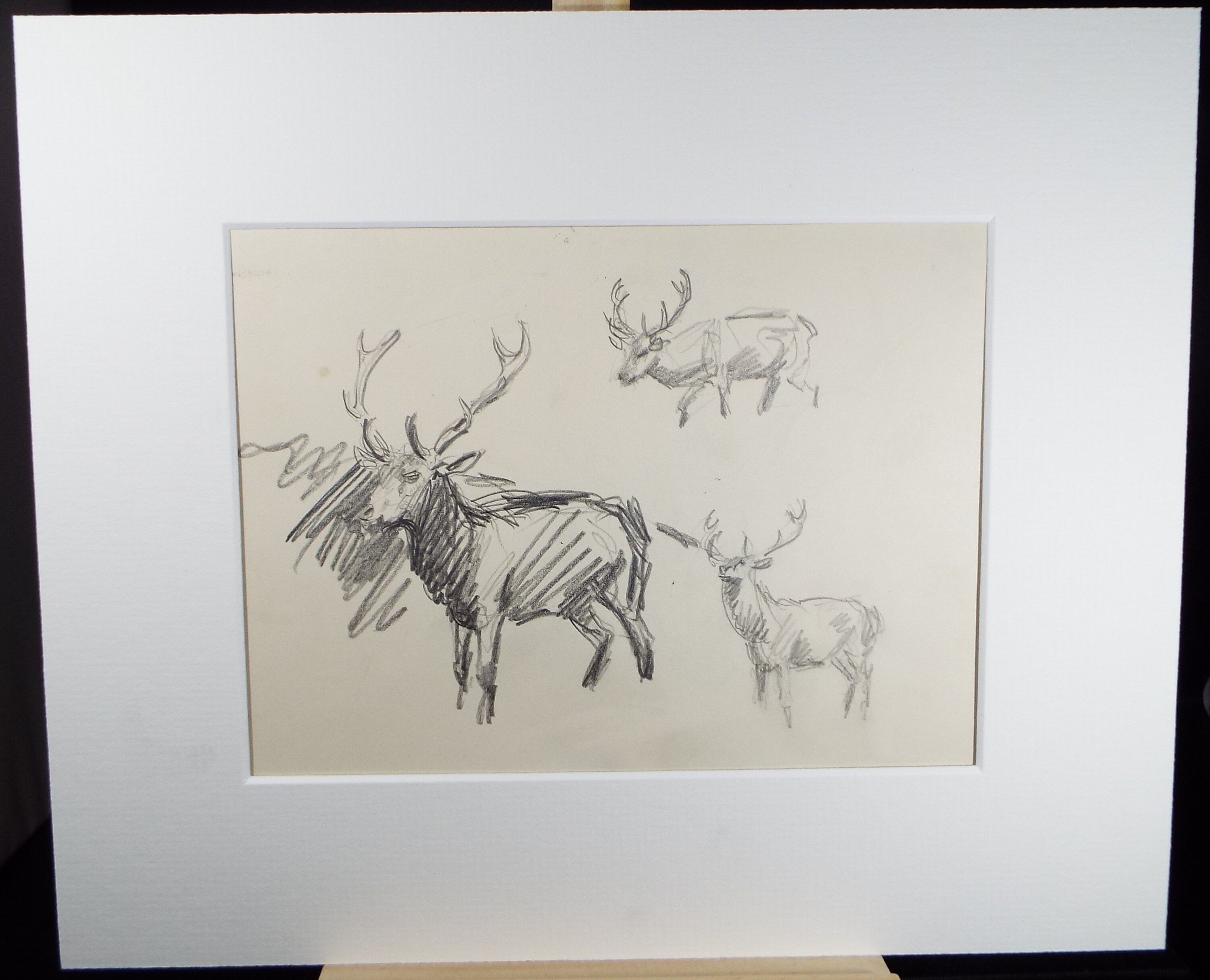 Original Pencil Sketch, Michael Lyne (1912-1989), 'Study of Stags', Mid 20th Century