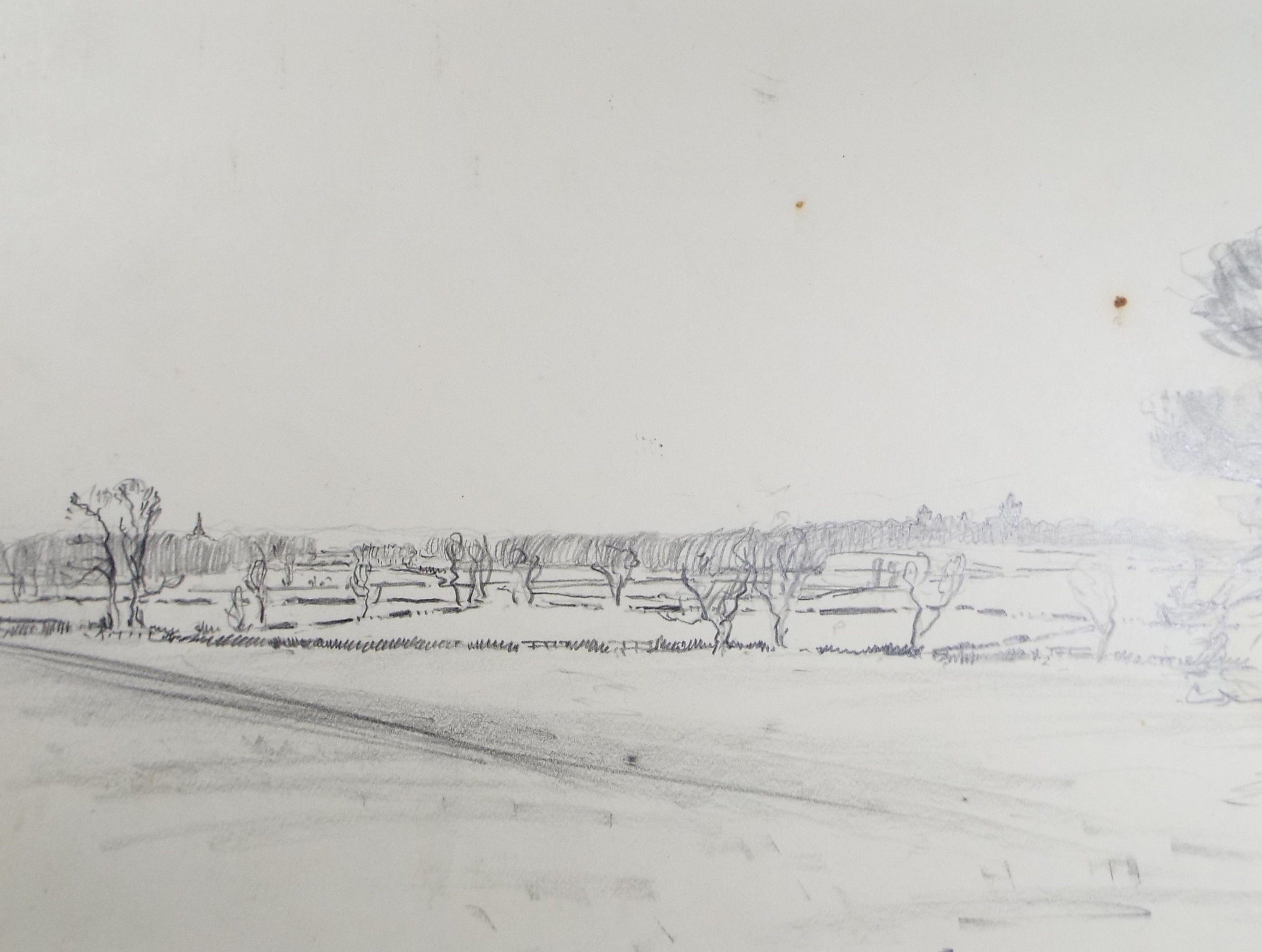 Original Pencil Sketch, Michael Lyne (1912-1989), 'Hunting Landscape', Mid 20th Century