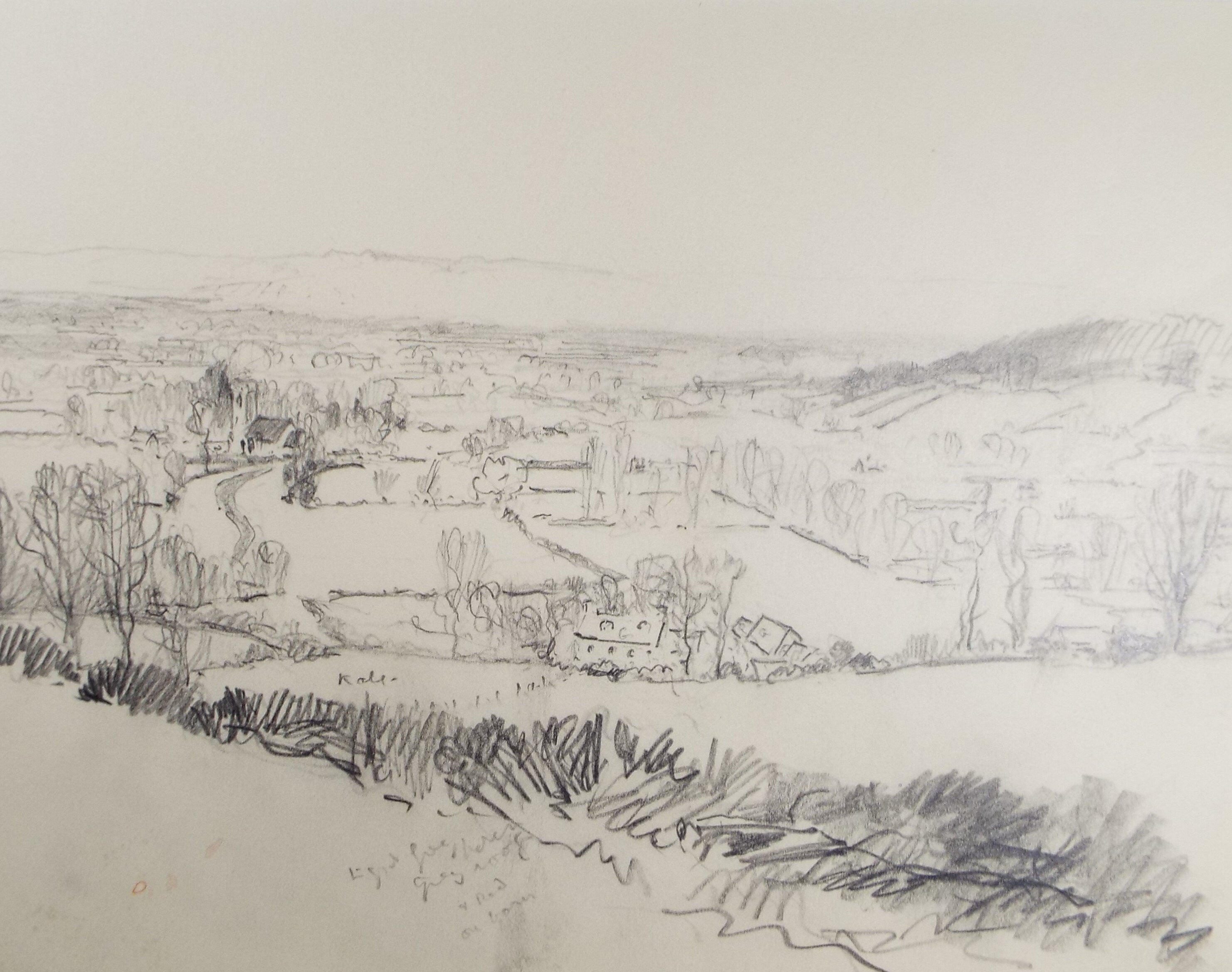 Original Pencil Sketch, Michael Lyne (1912-1989), 'Hunting Landscape', Mid 20th Century