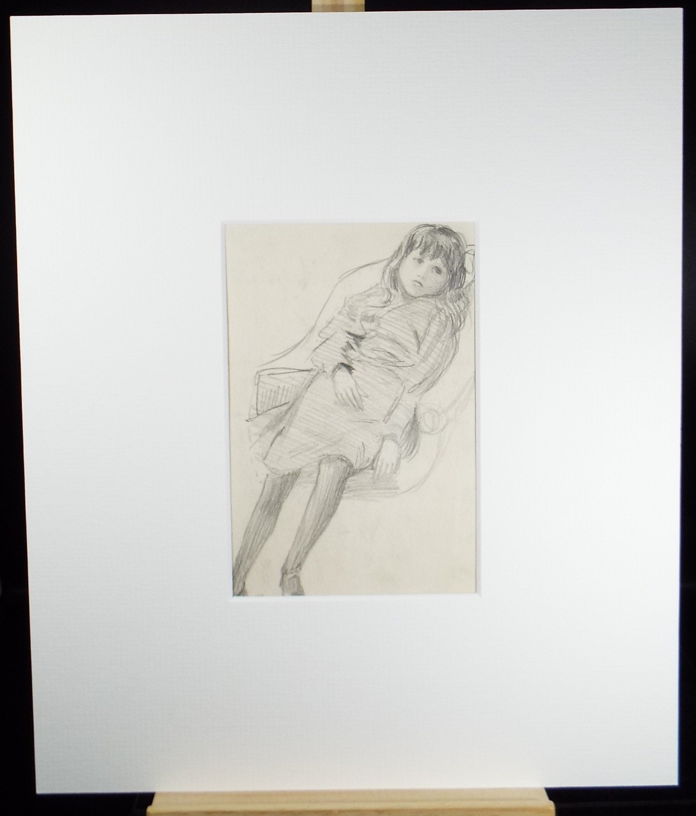 Original pencil sketch, 'Melancholy Girl ', Susan Beatrice Pearce (1878-1980), Circa 1910