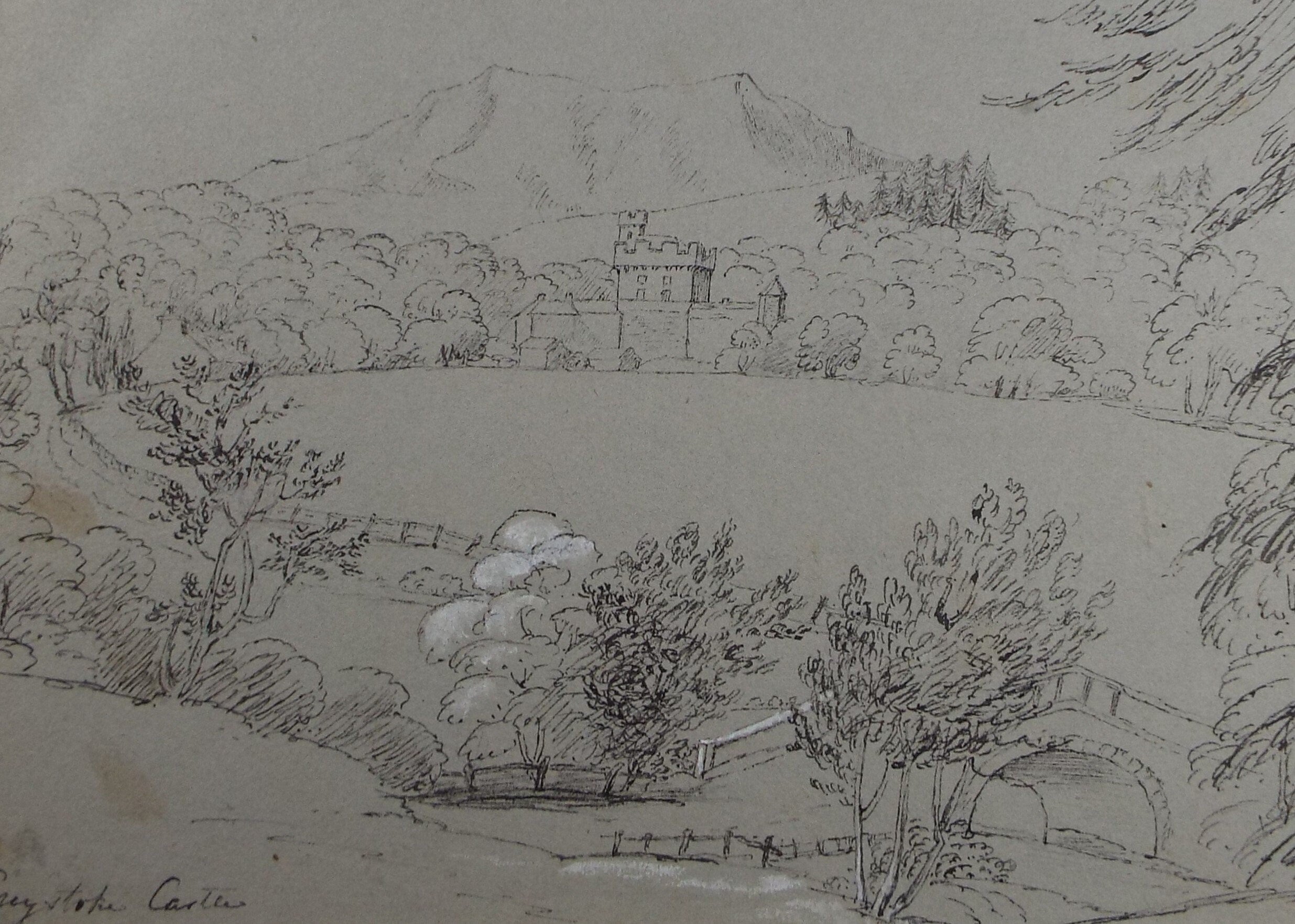 Original Pen & ink drawing, 'Greystoke Castle', Unknown Artist - Late 19th Century